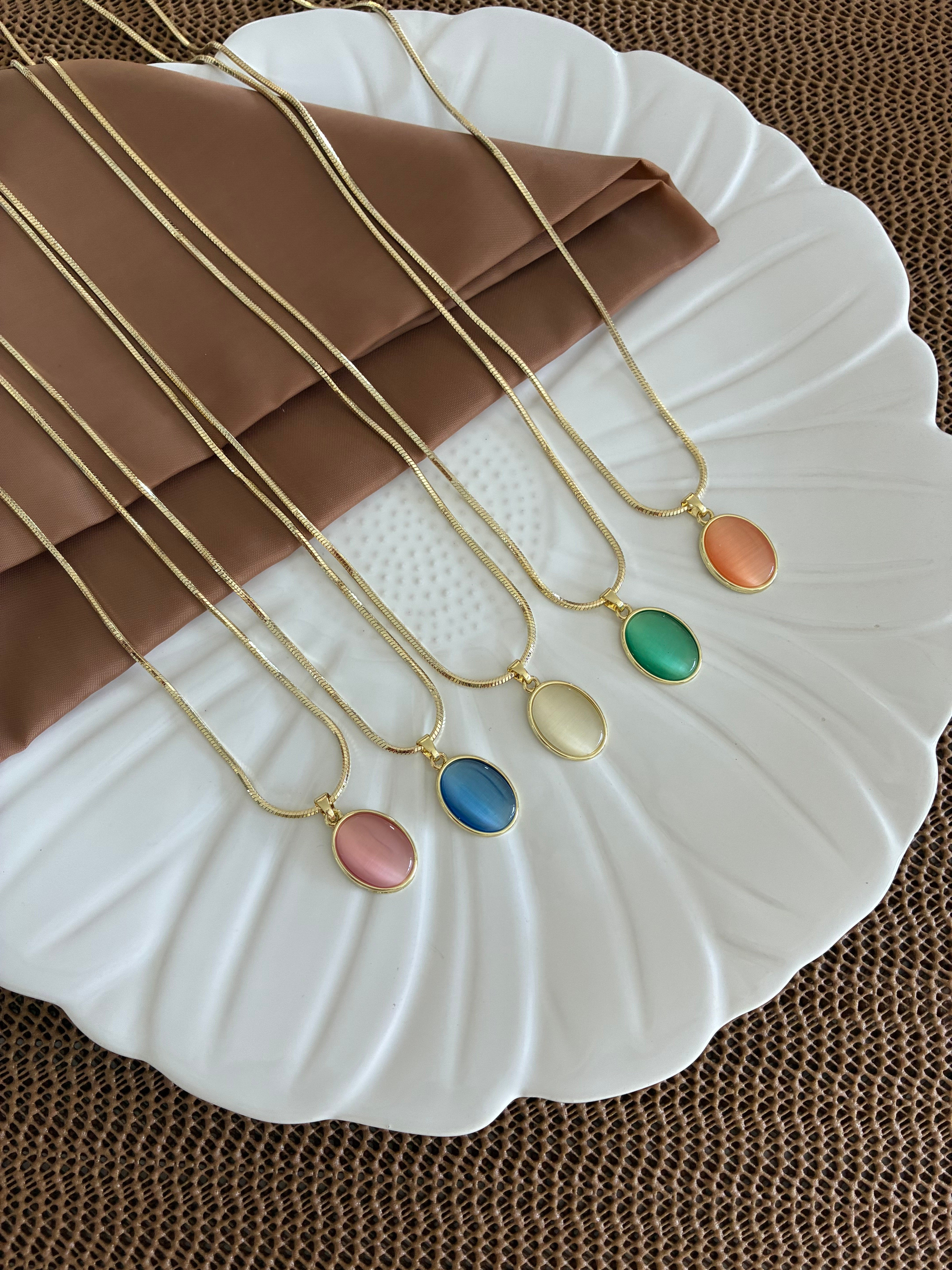 Vip Gold 60 Cm Küp İtalyan Zincirli Oval Taşlı Kolye
