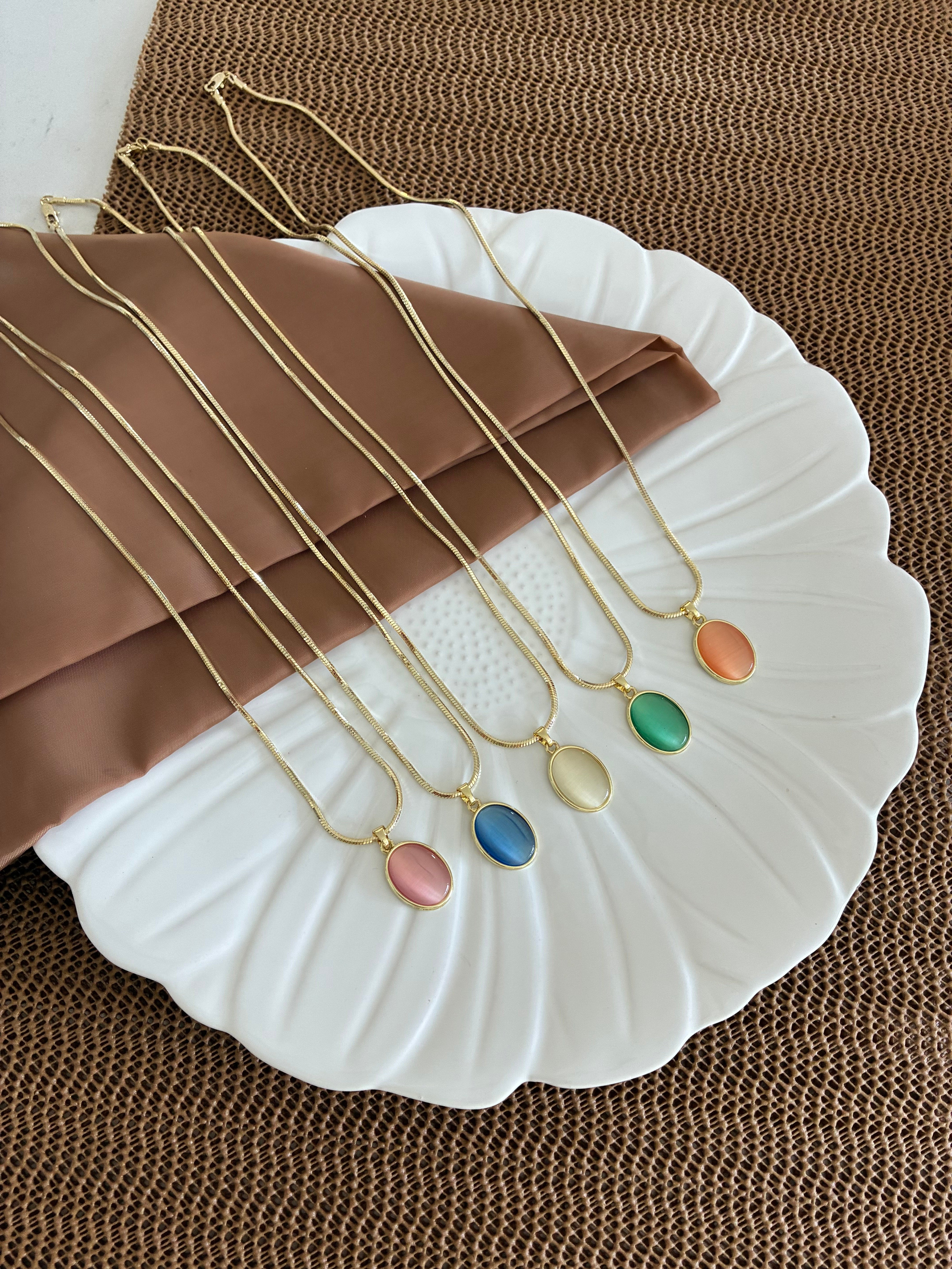 Vip Gold 60 Cm Küp İtalyan Zincirli Oval Taşlı Kolye