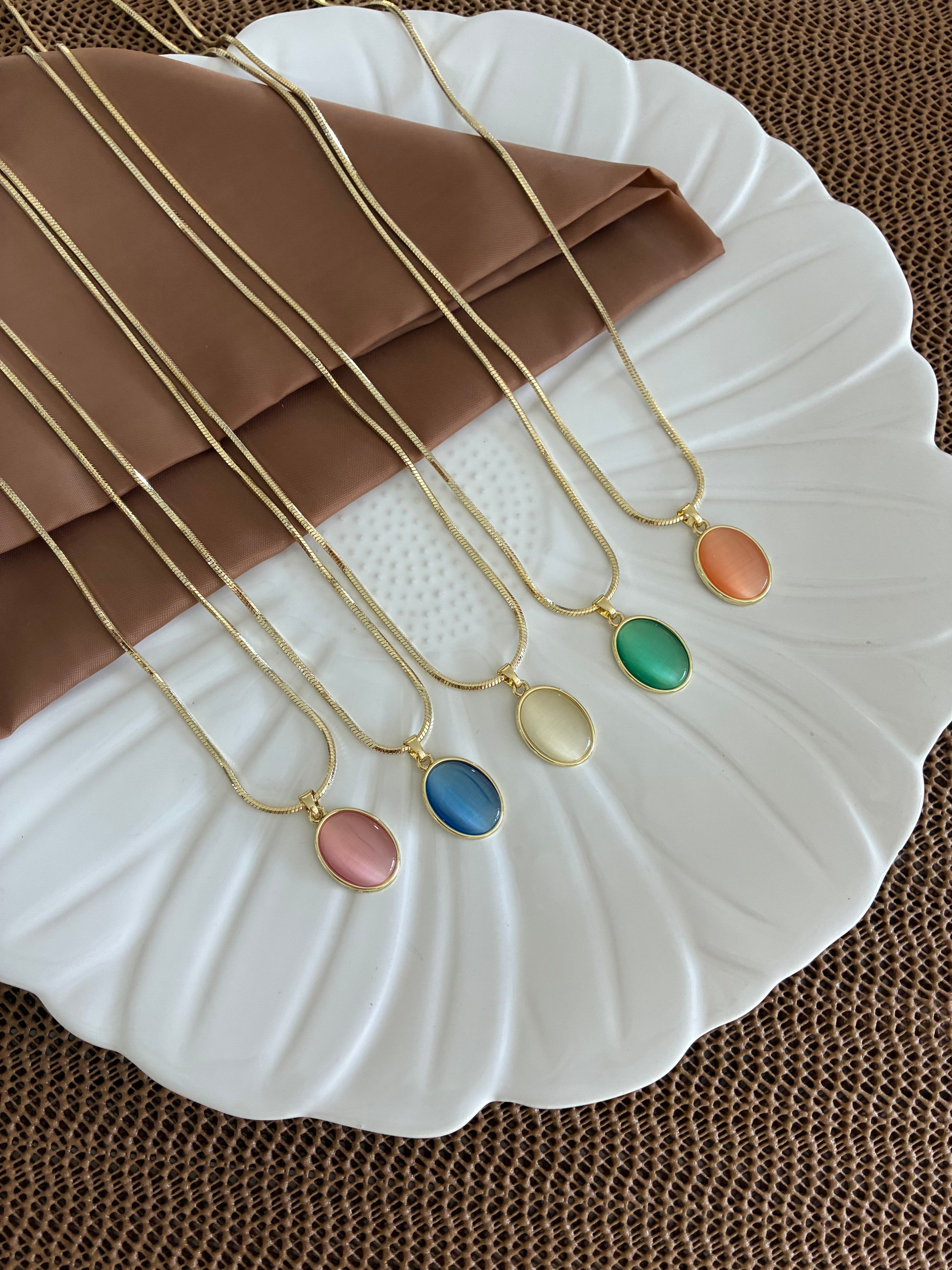 Vip Gold 60 Cm Küp İtalyan Zincirli Oval Taşlı Kolye