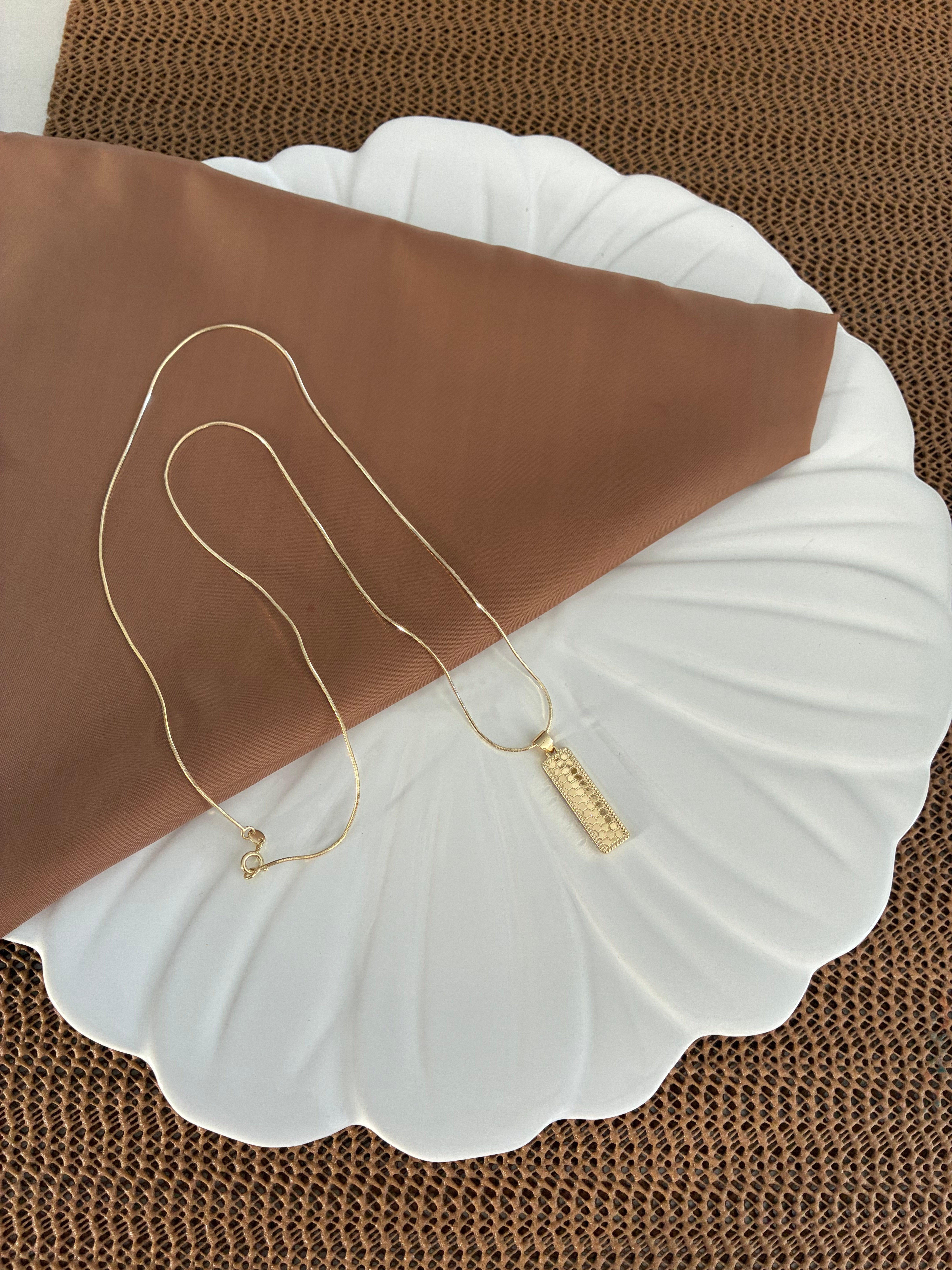 Vip Gold 60 Cm Petek Dokulu Külçe Altın Detaylı Kolye