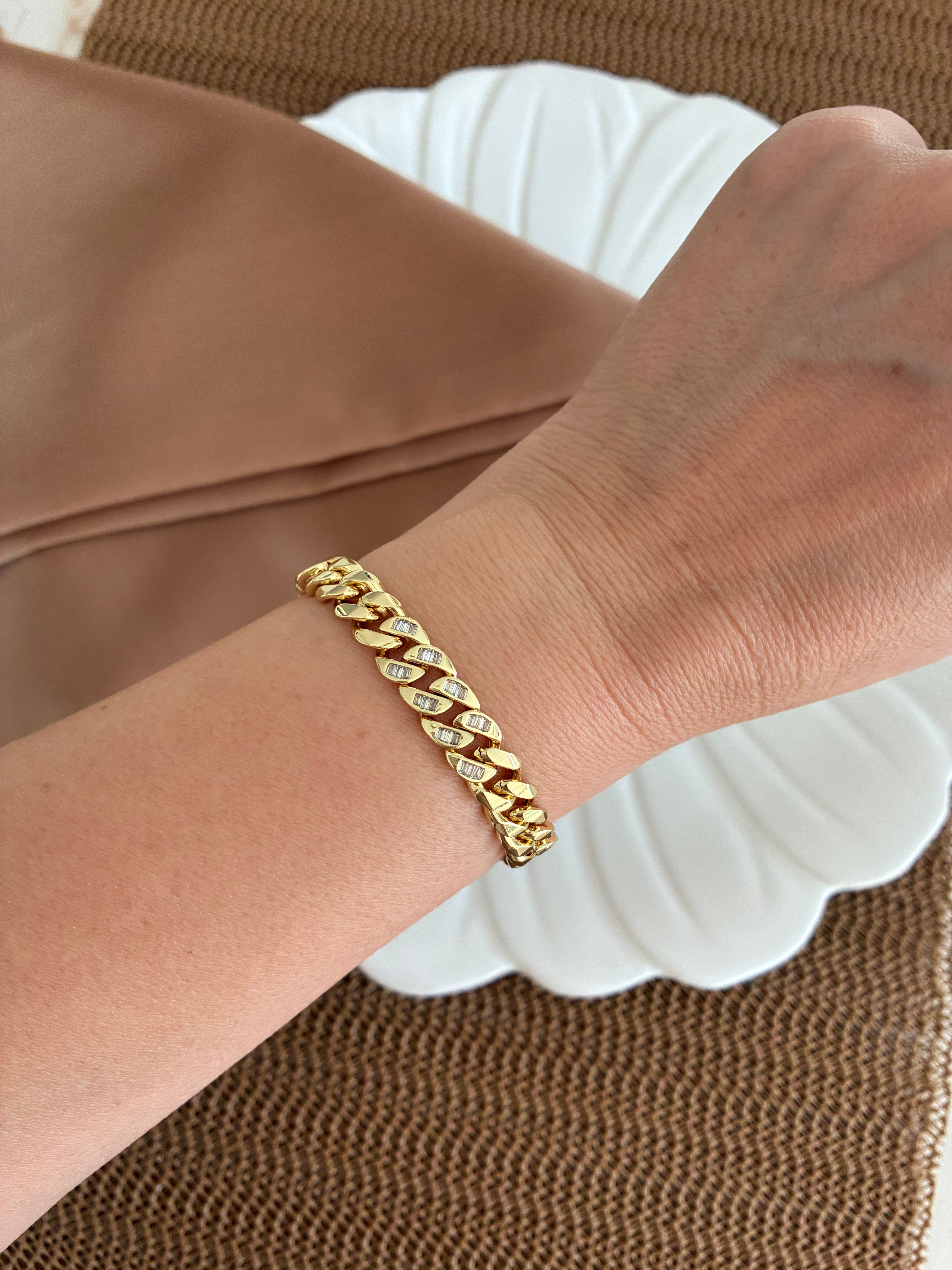 Vip Gold Baget Taşlı  Klasik Zincirli Bileklik
