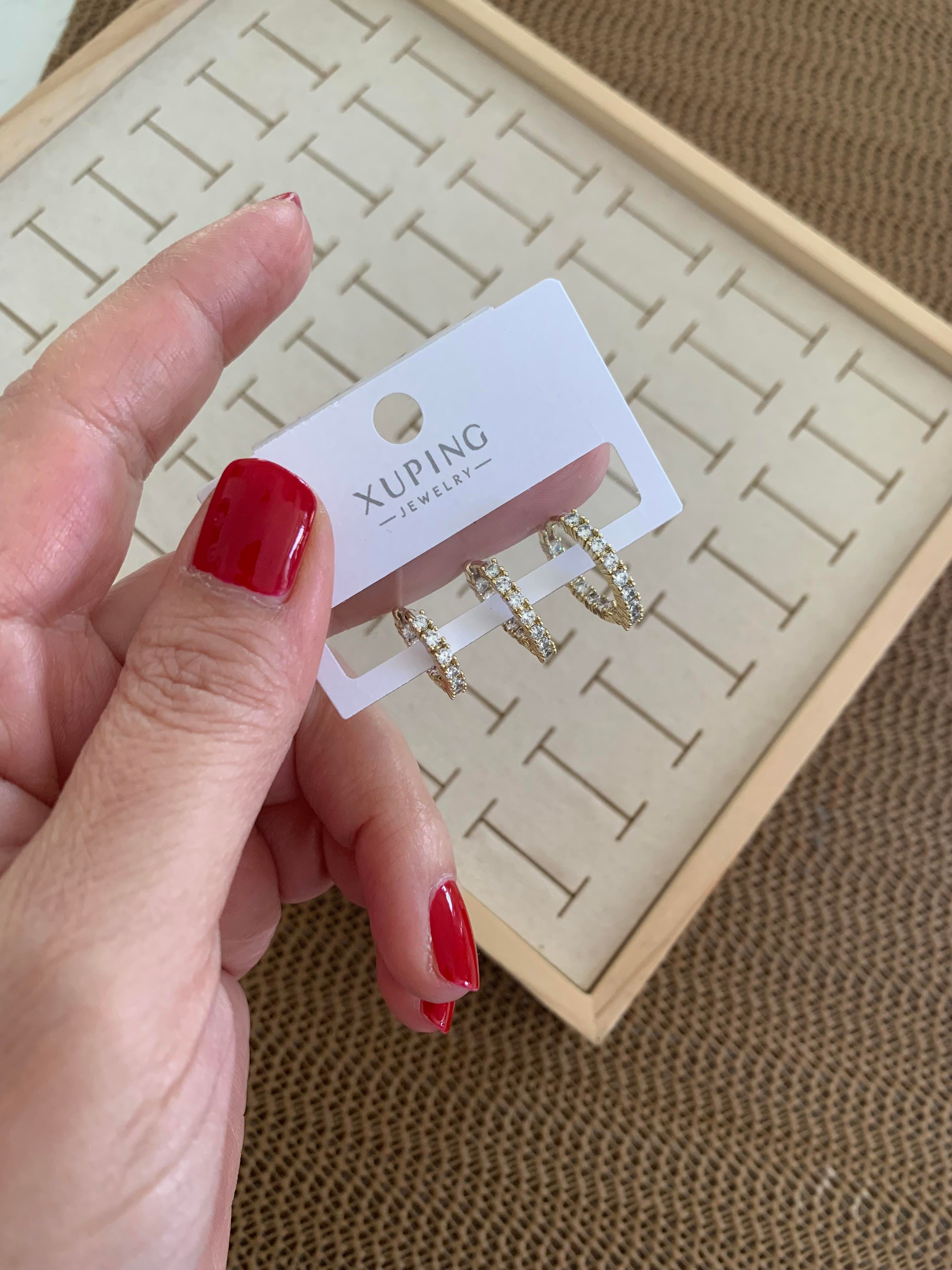 Vip Gold Baget Taşlı Su Yolu Üçlü Set Halka Küpe