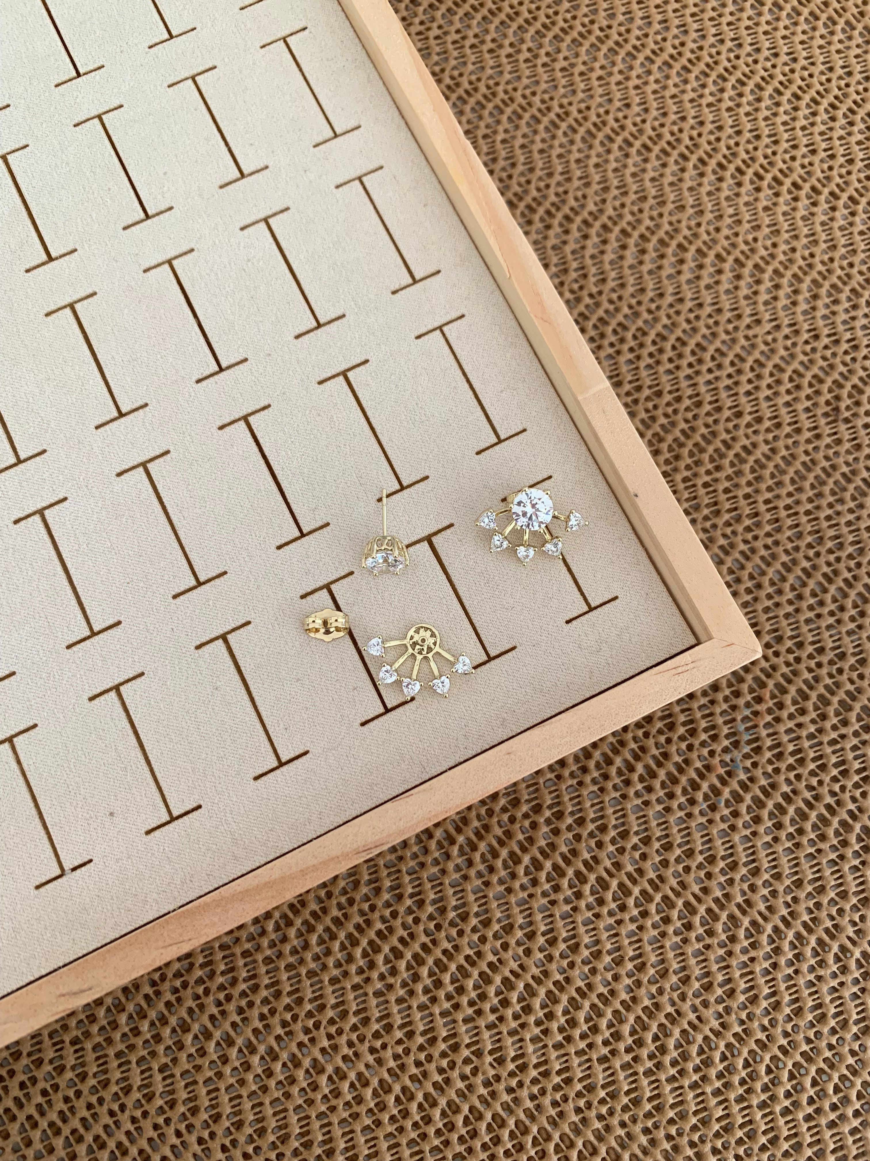 Vip Gold Baget Tek Taş Kral Tacı Tasarım Küpe