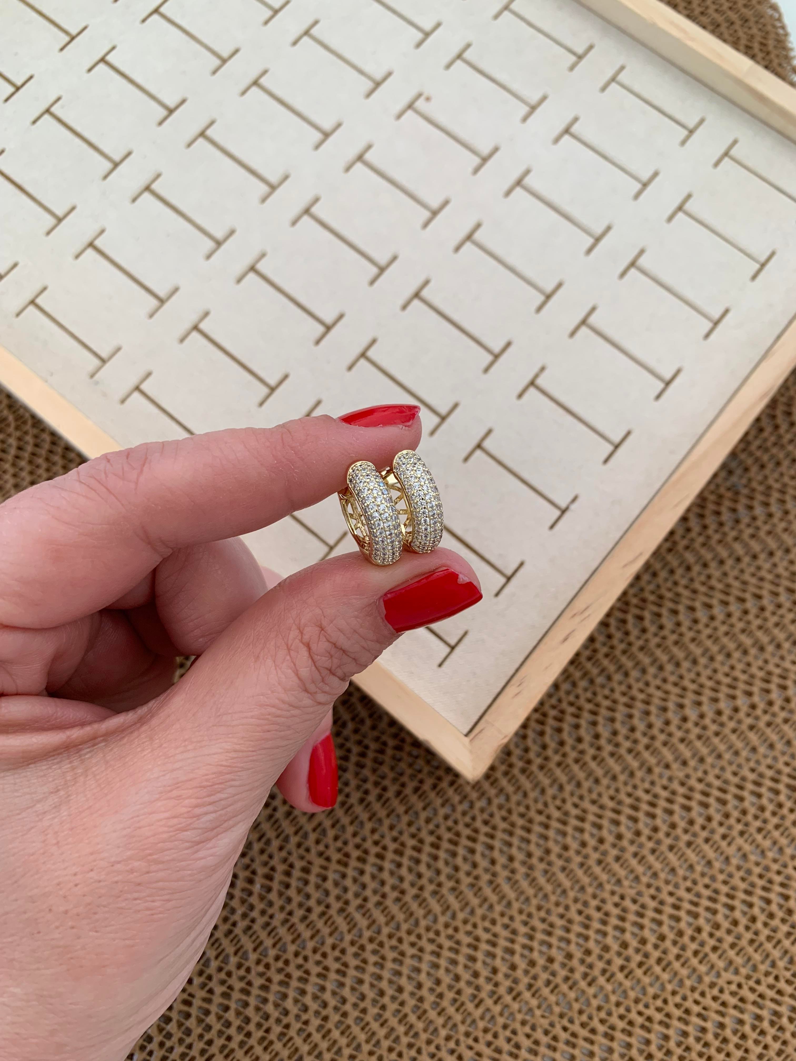 Vip Gold Beş Sıra Zirkon Taşlı Su Yolu Mini Halka Küpe