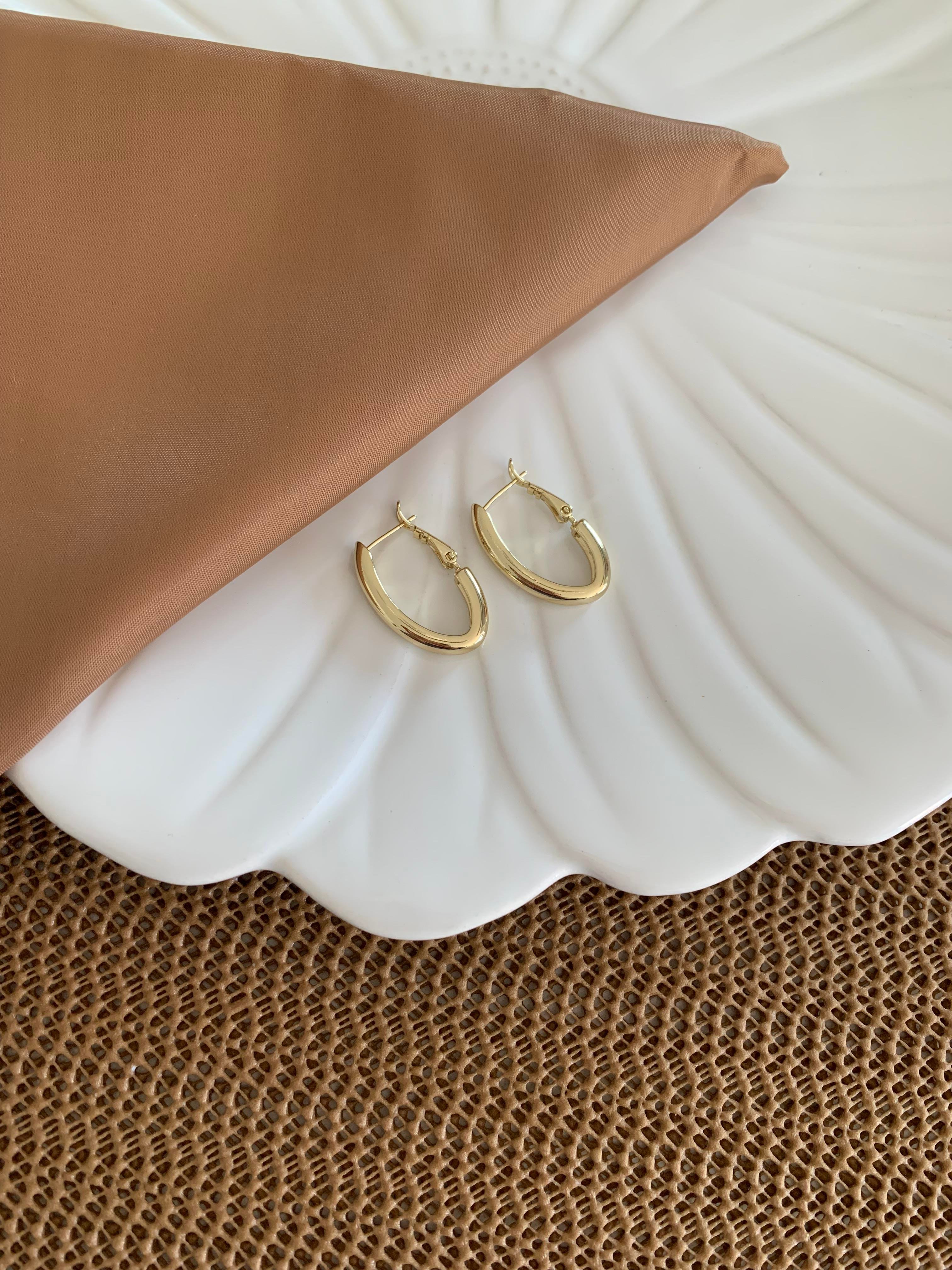 Vip Gold Bombeli Plaka Oval Küpe