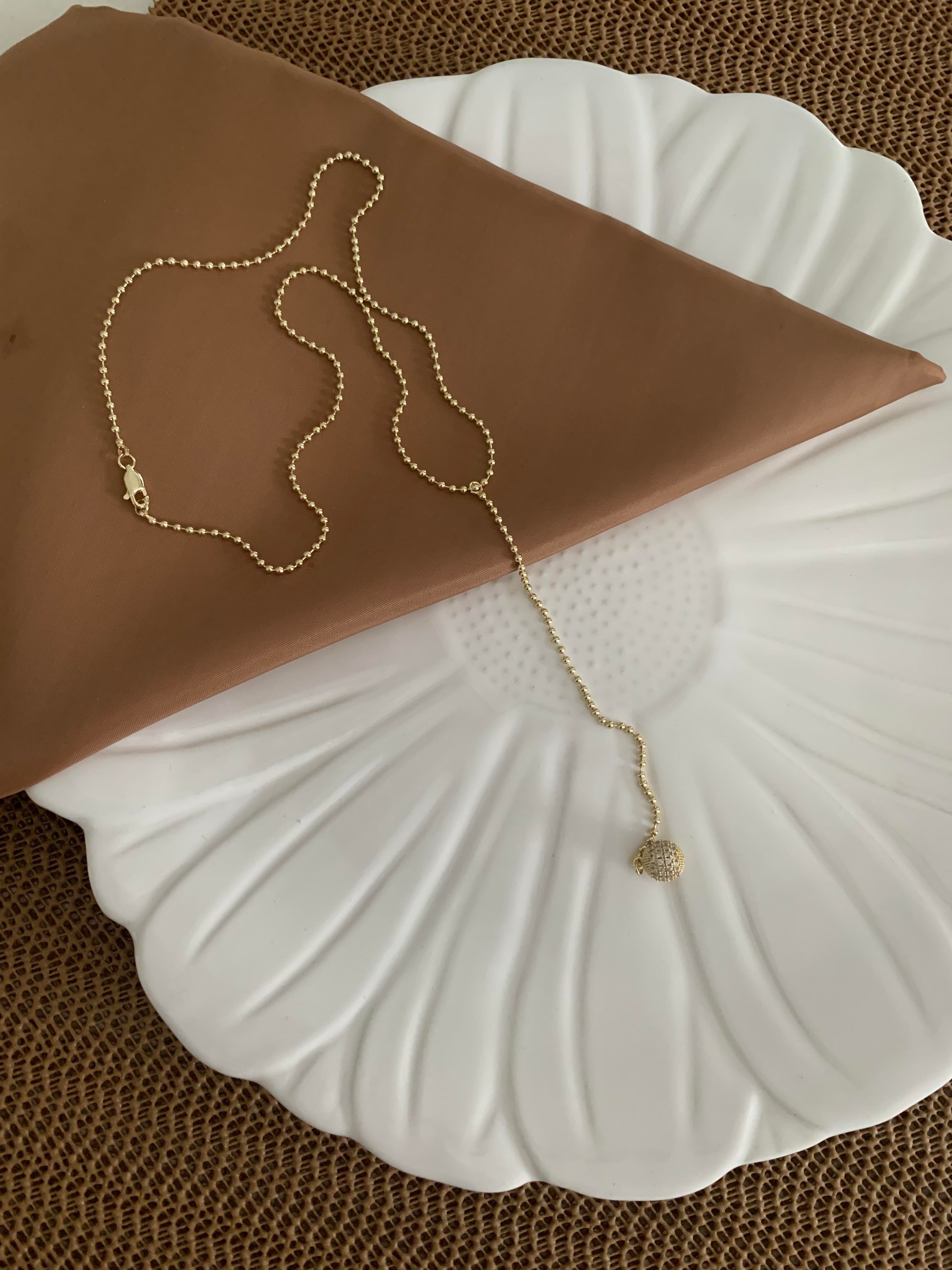 Vip Gold Dorika Zincir Zirkon Taşlı Top Y Kolye