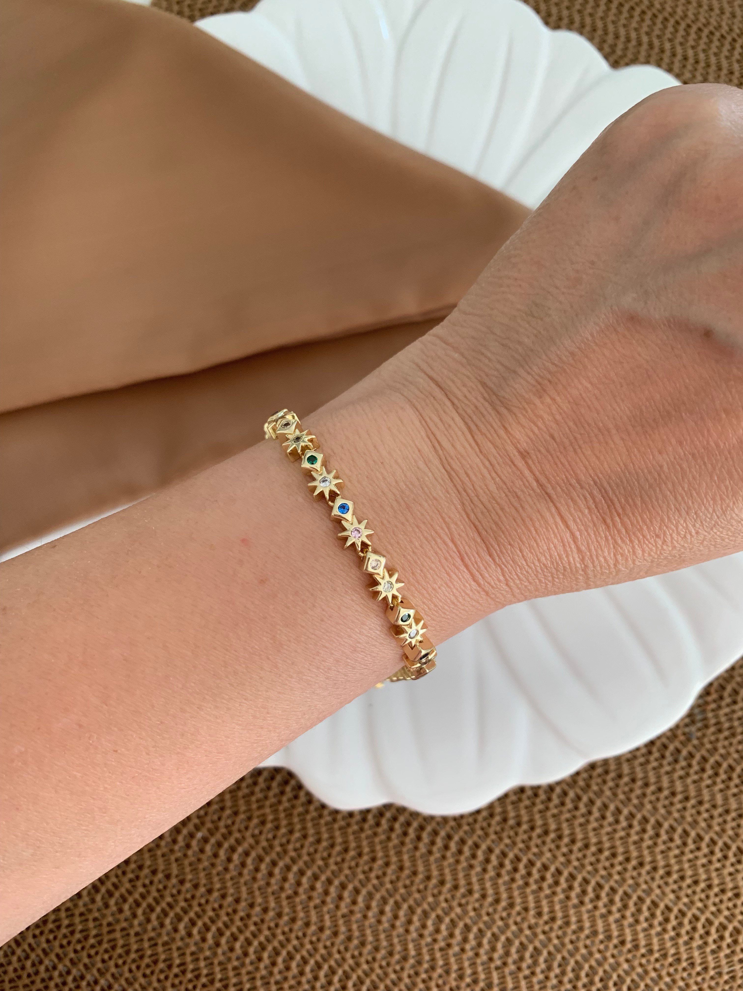 Vip Gold Gömme Taşlı Kutup Yıldız Sıralı Bileklik