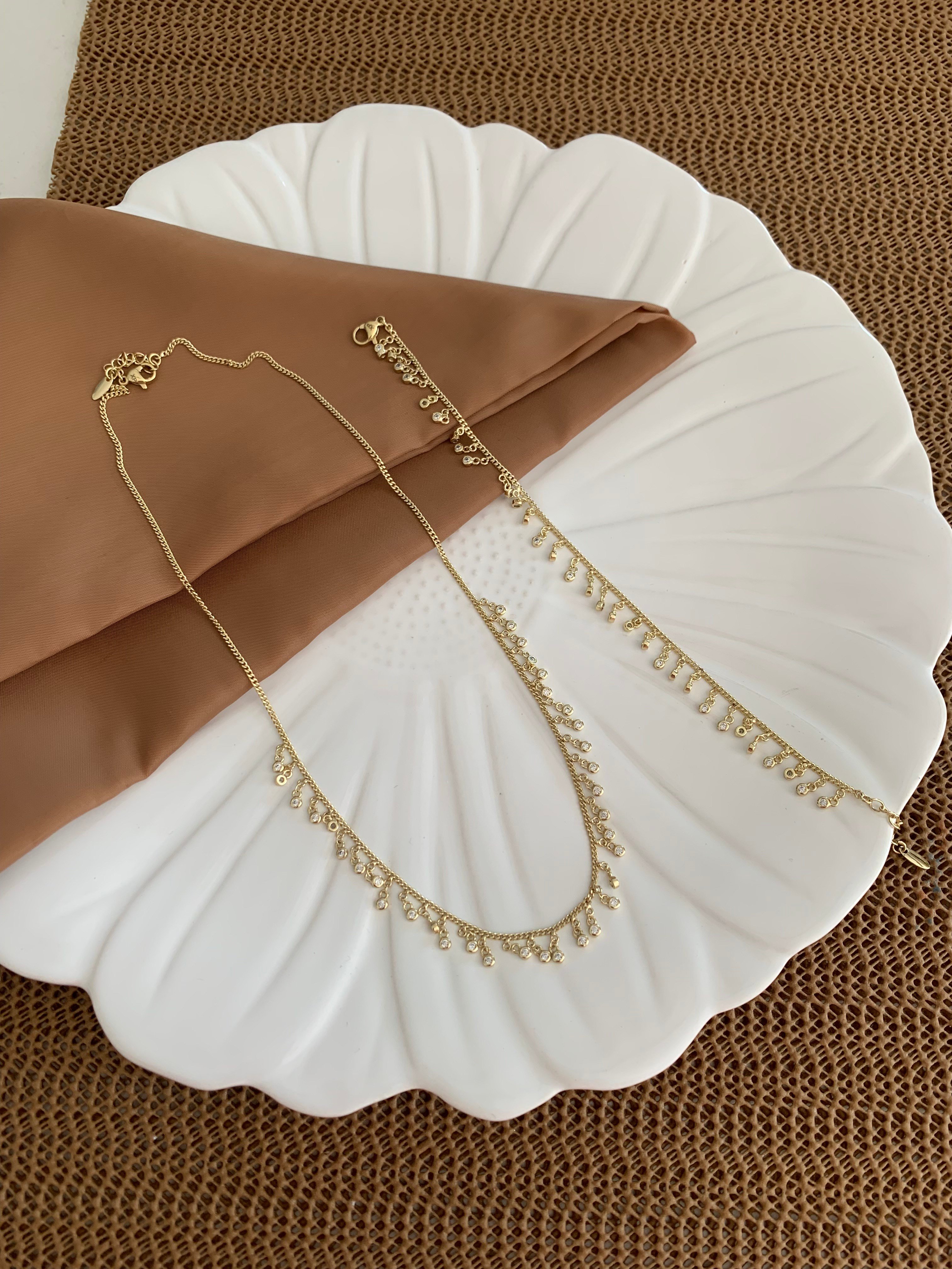 Vip Gold Gömme Tek Taş Daire Su Yolu Kolye Bileklik Set