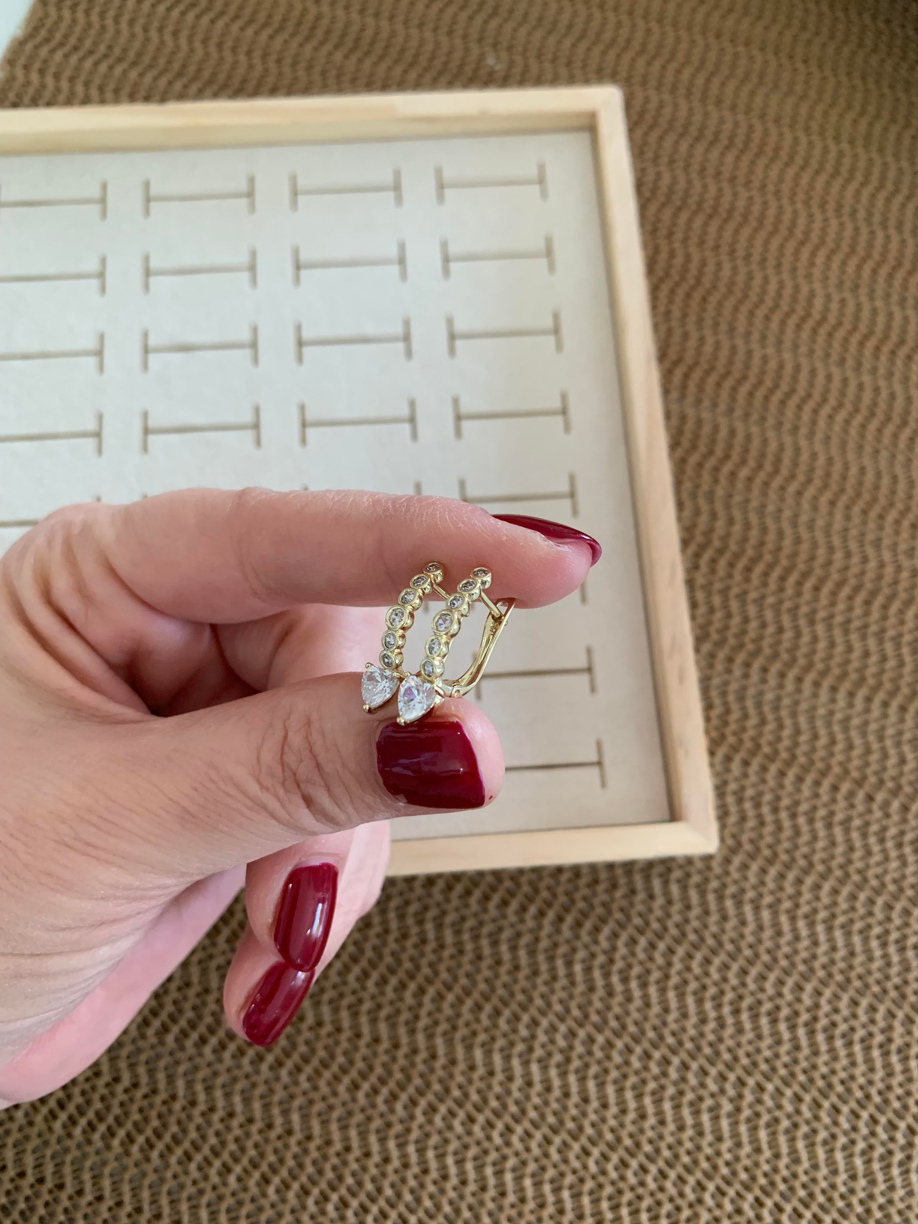 Vip Gold Gömme Tek Taş Sıralı Baget Kalp U Küpe