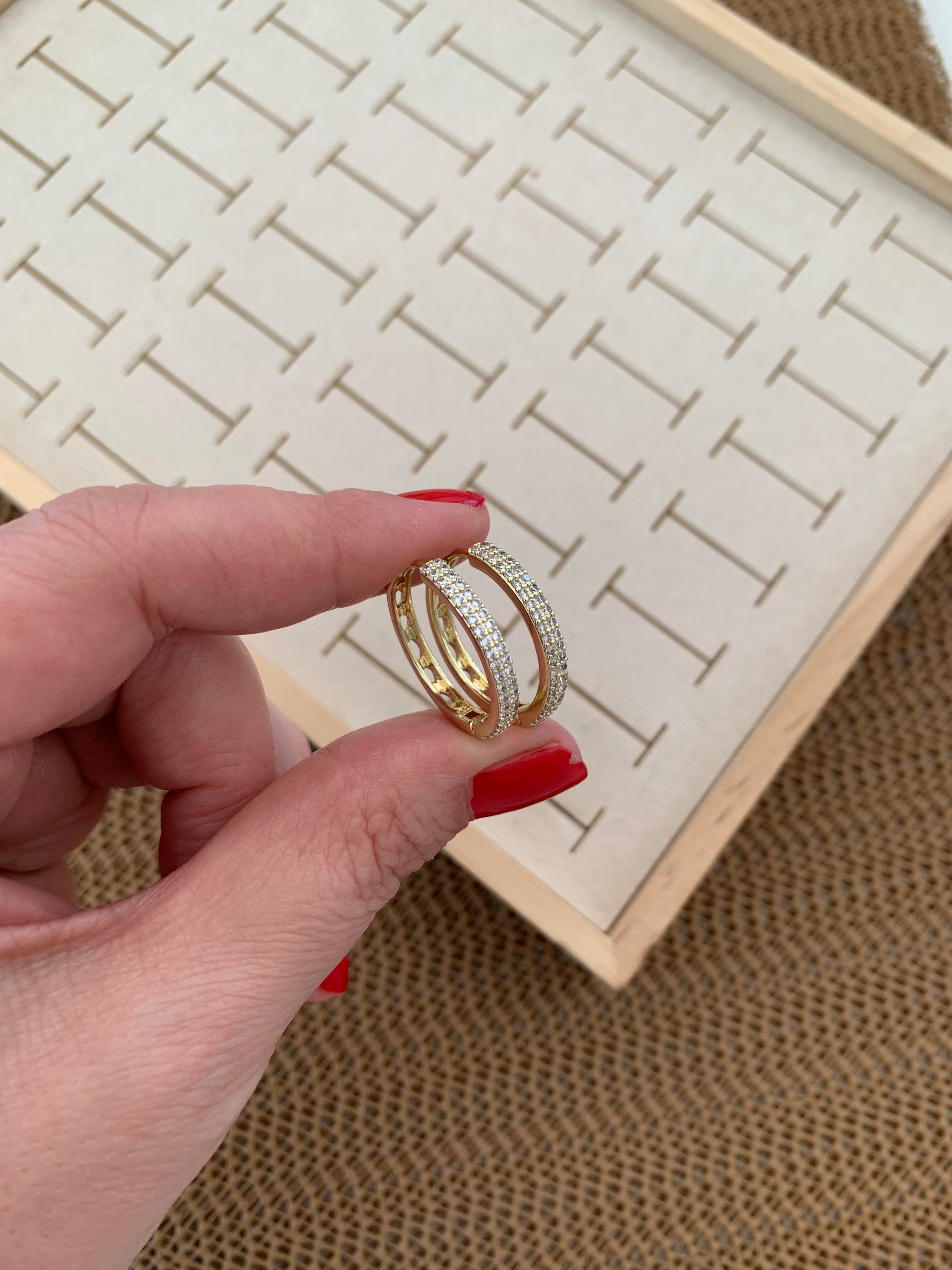 Vip Gold İki Sıra Zirkon Taşlı Su Yolu Halka Küpe