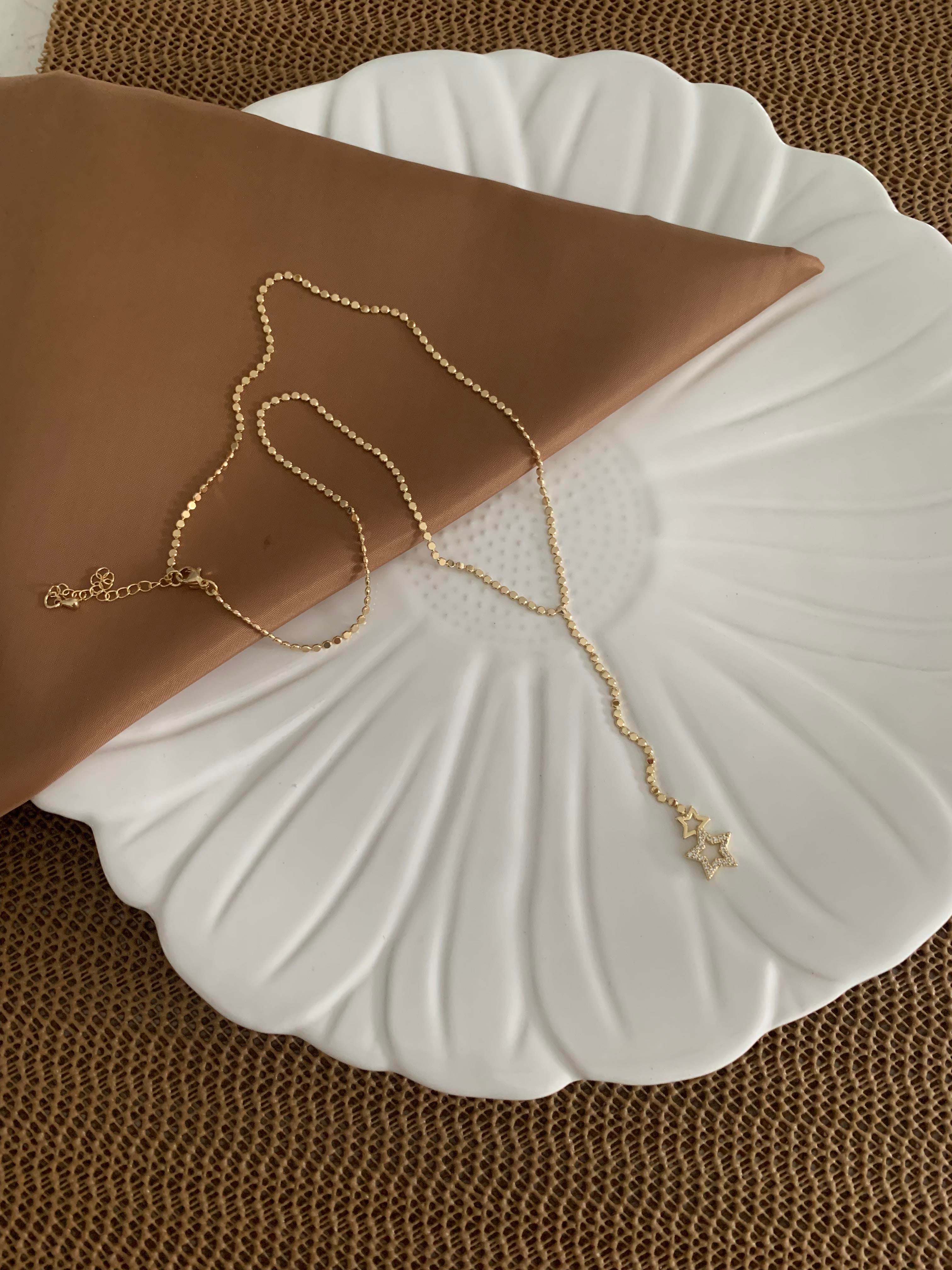 Vip Gold İnce Ezme Zincir Zirkon Taşlı Yıldız Y Kolye