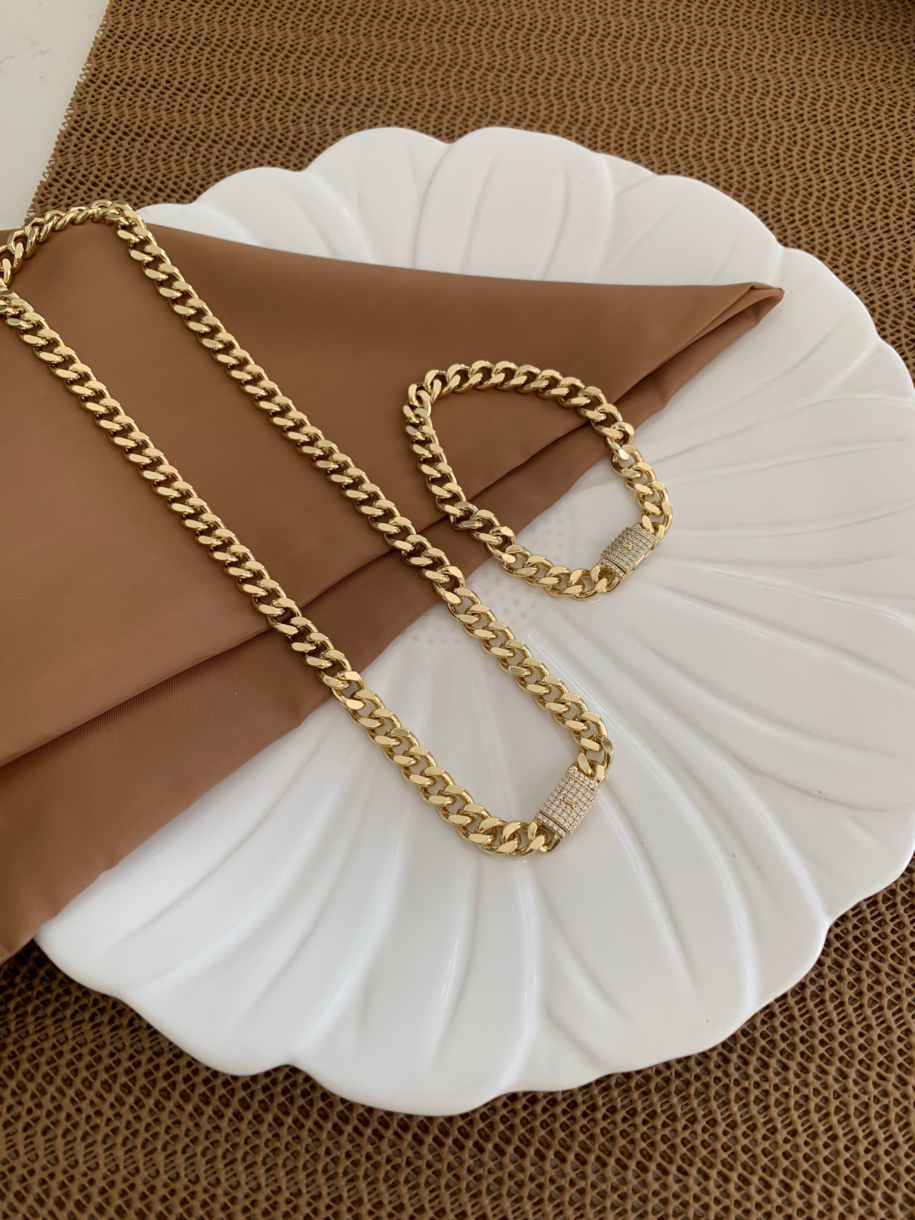 Vip Gold İnce Kesme Zincir Gurmet Kolye Bileklik Set