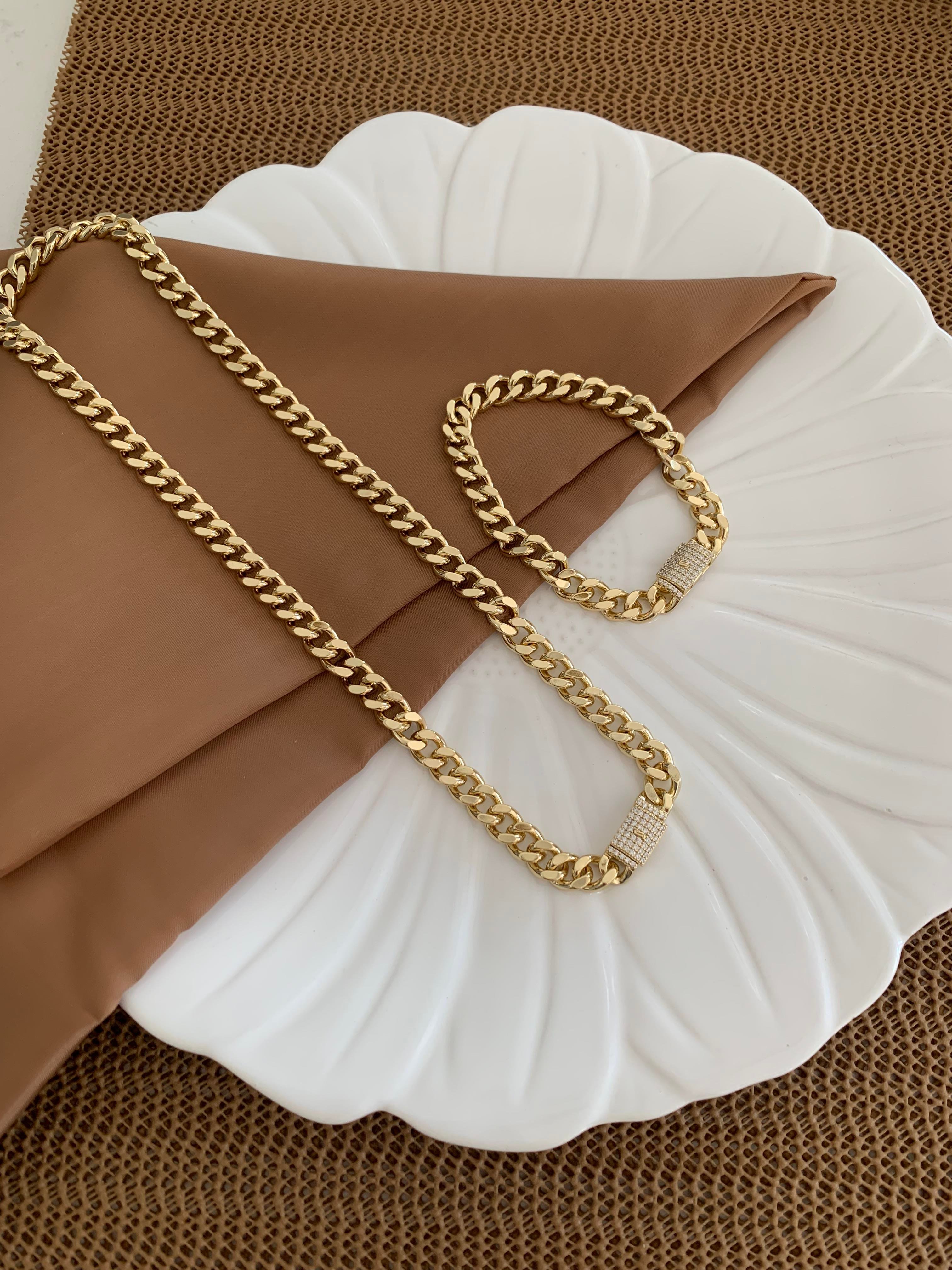 Vip Gold İnce Kesme Zincir Gurmet Kolye Bileklik Set