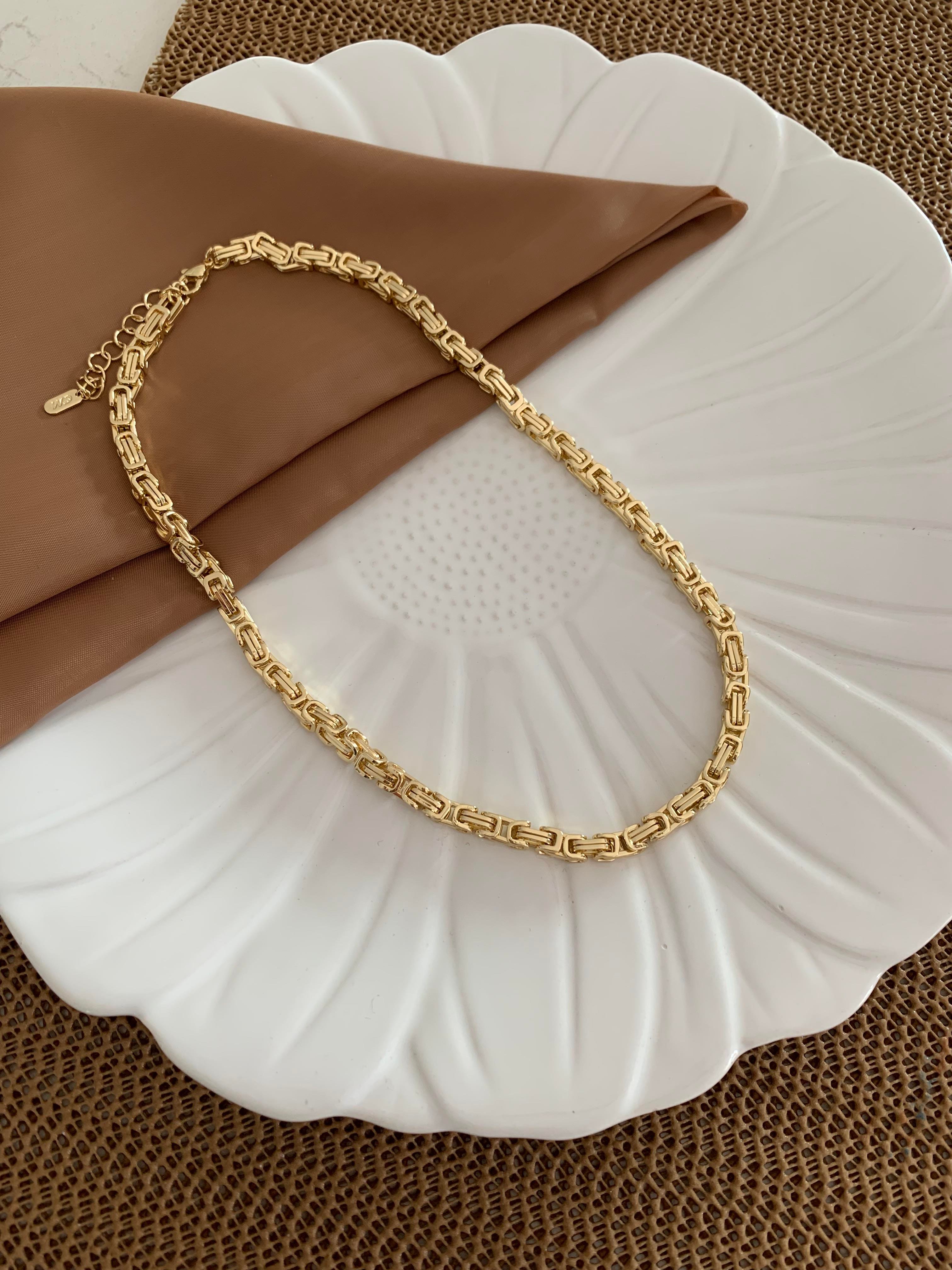 Vip Gold Kalın İç İçe Geçme S Tasarım Kolye