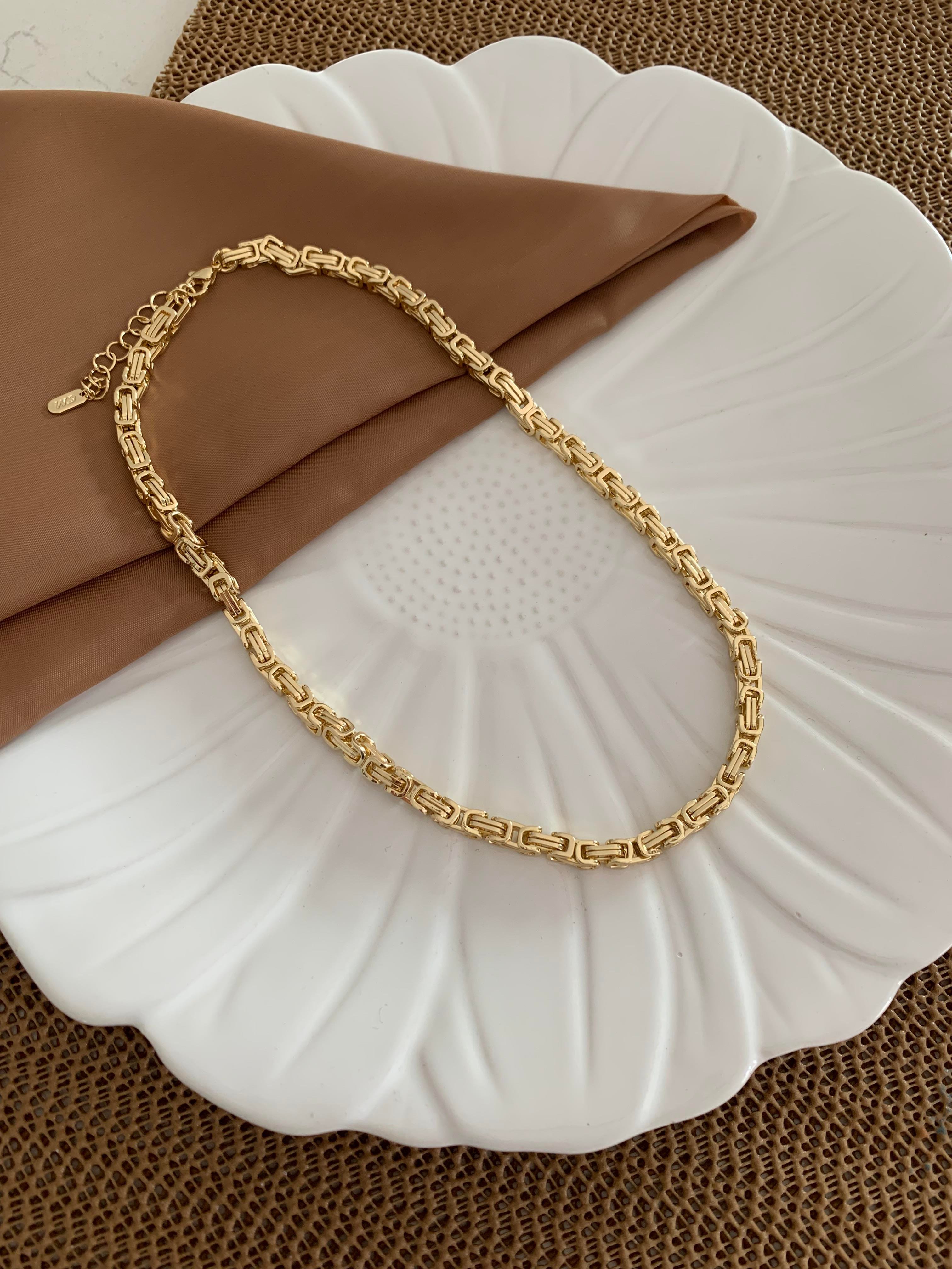 Vip Gold Kalın İç İçe Geçme S Tasarım Kolye