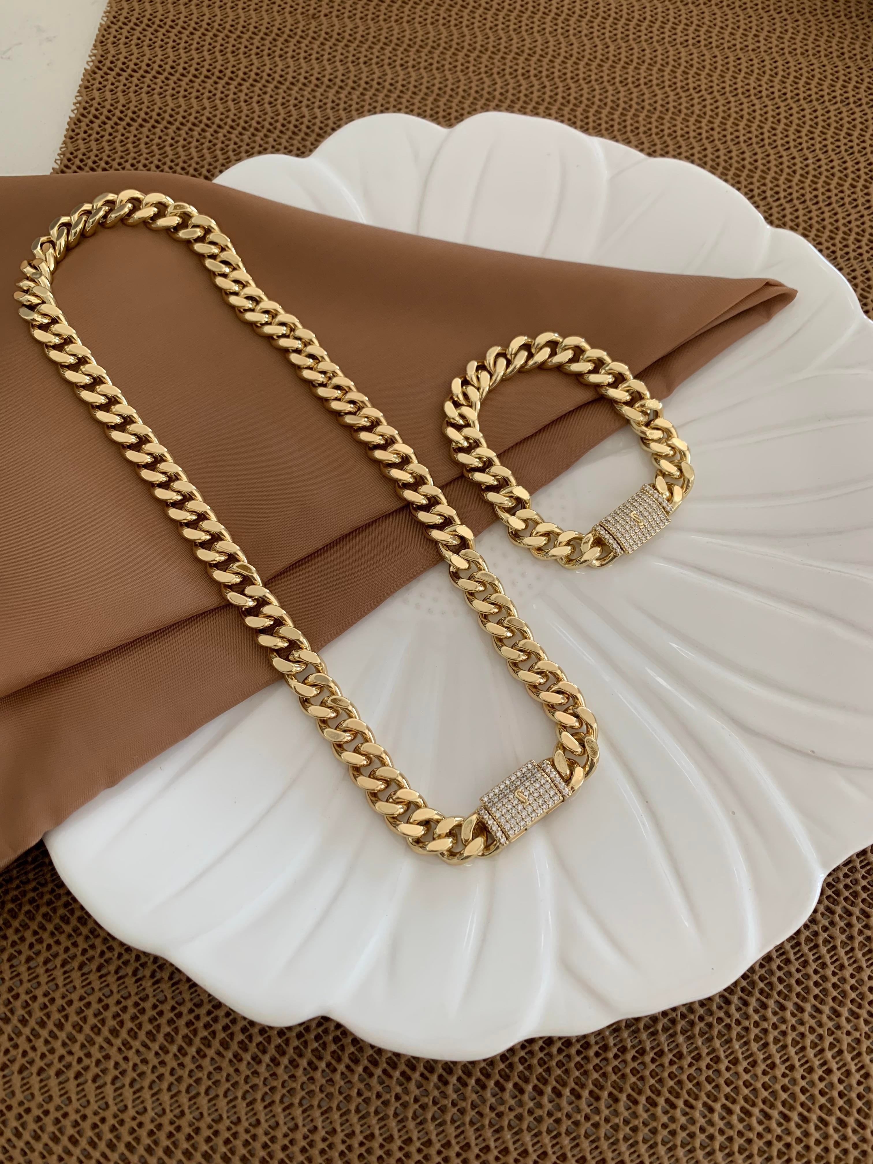 Vip Gold Kalın Kesme Zincir Gurmet Kolye Bileklik Set