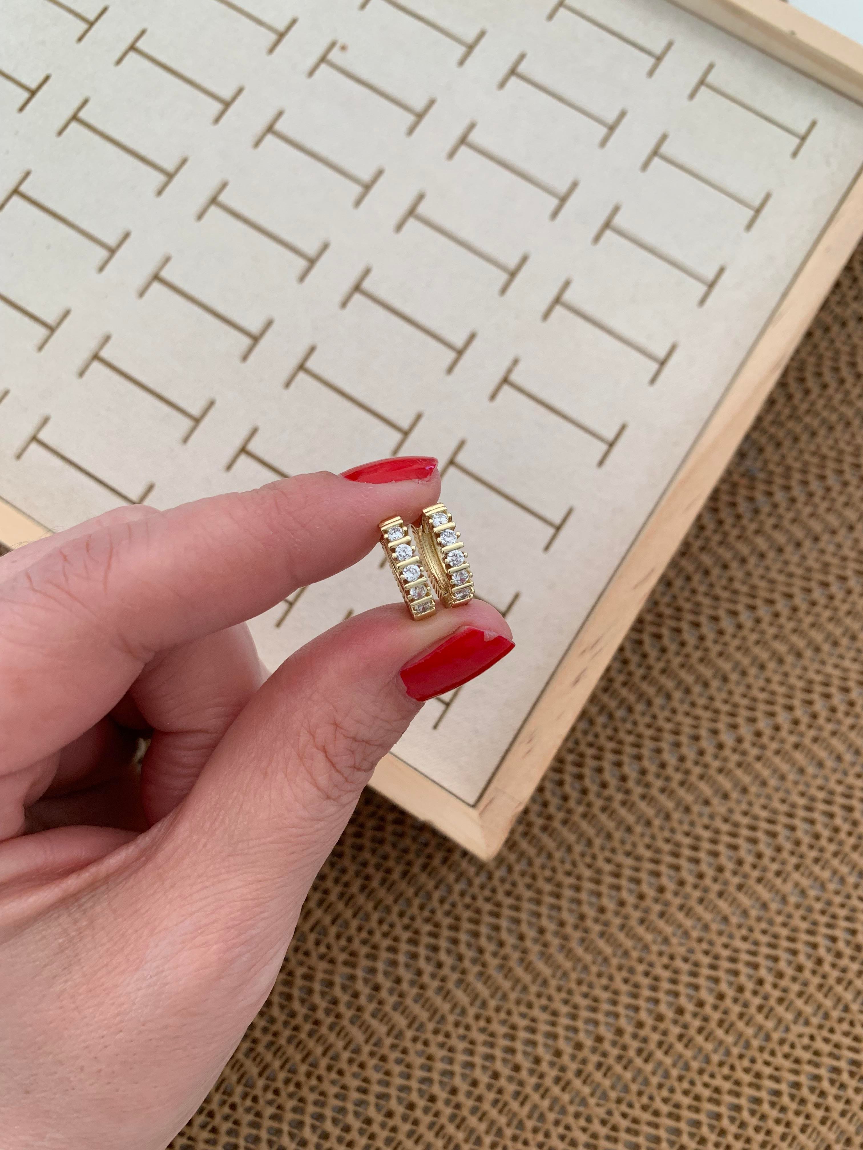Vip Gold Kare Baget Taş Mini Halka Küpe