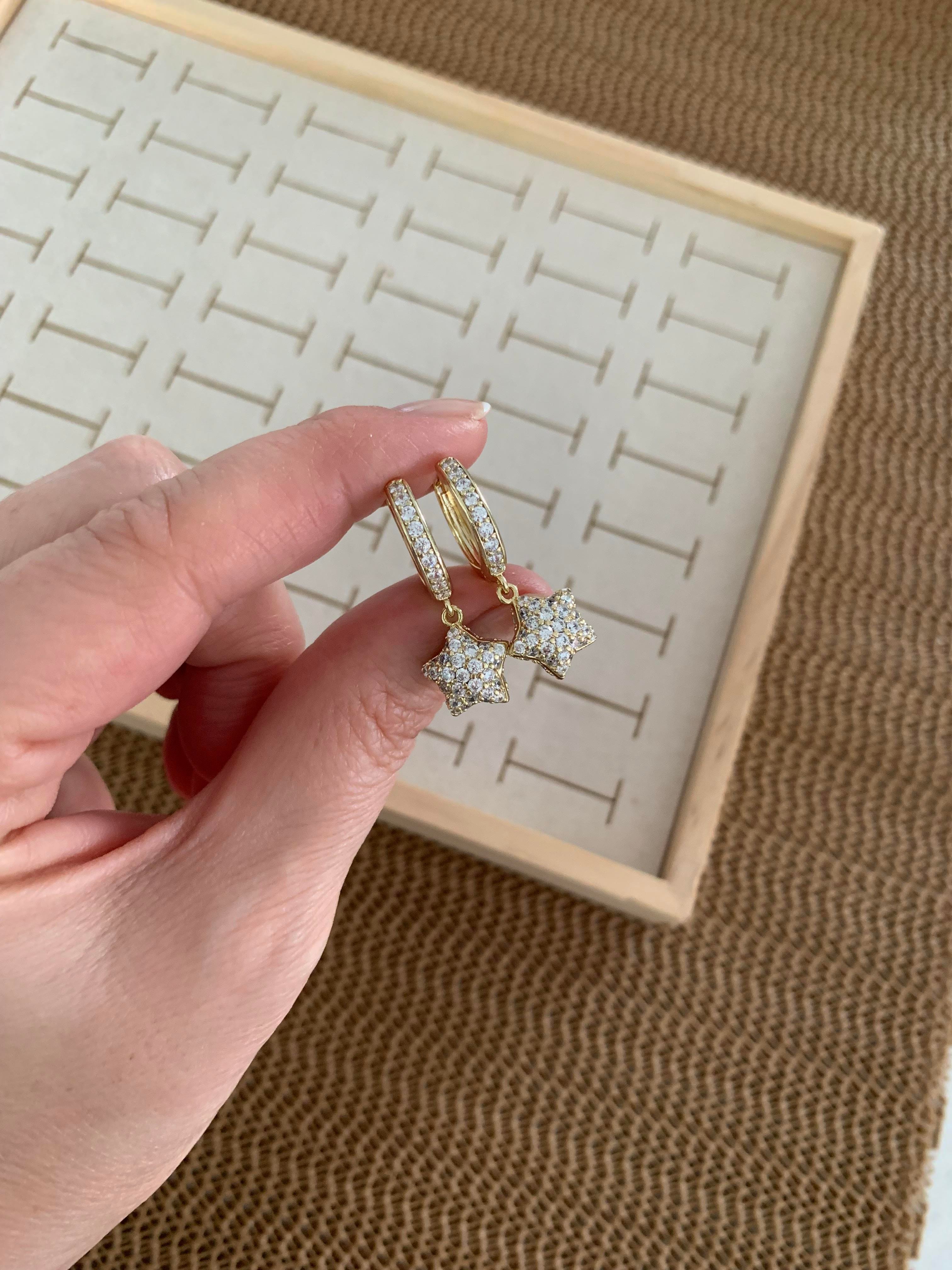 Vip Gold Komple Zirkon Taşlı Küçük Yıldız Küpe
