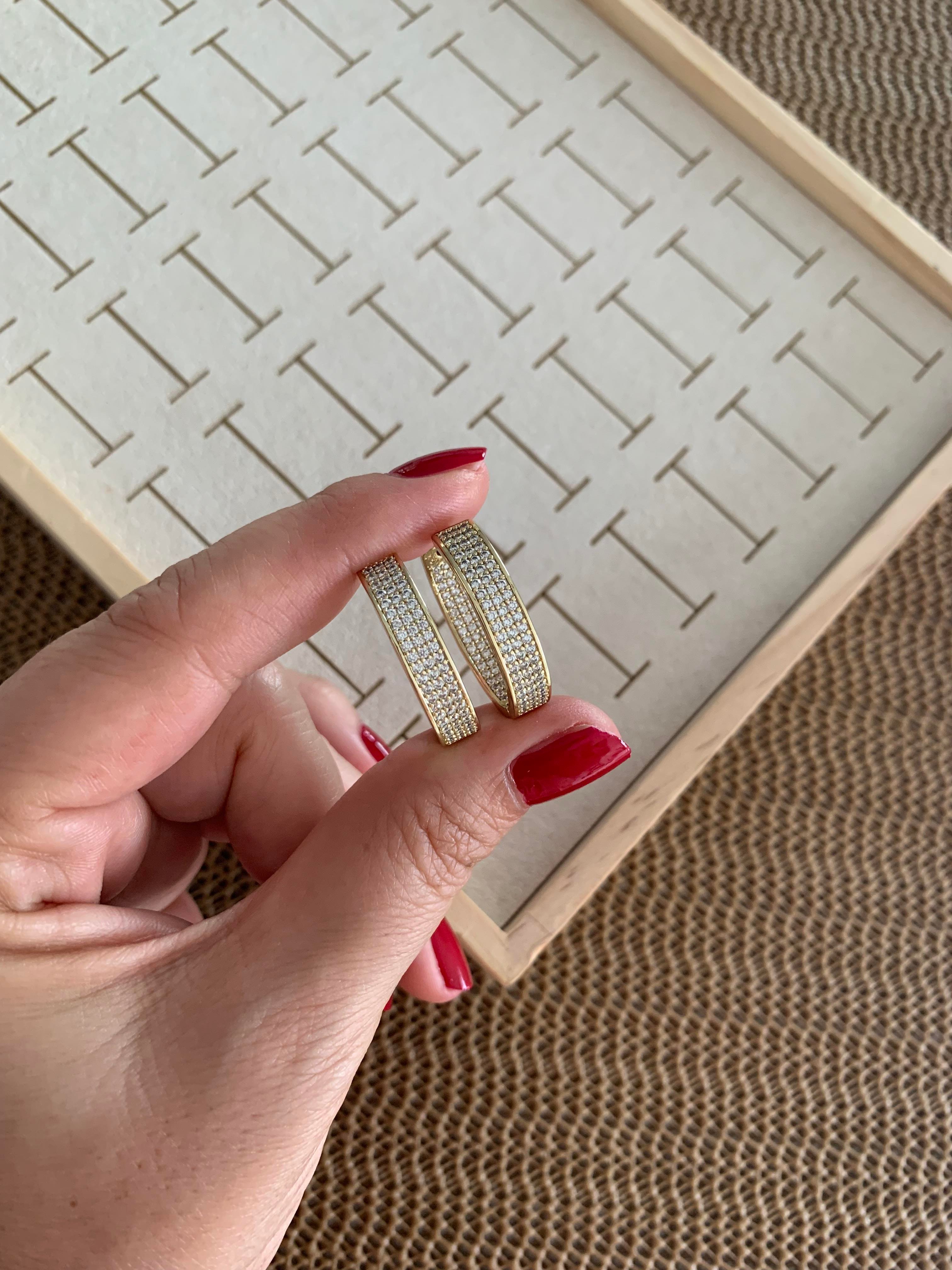 Vip Gold Komple Zirkon Taşlı Oval Küpe