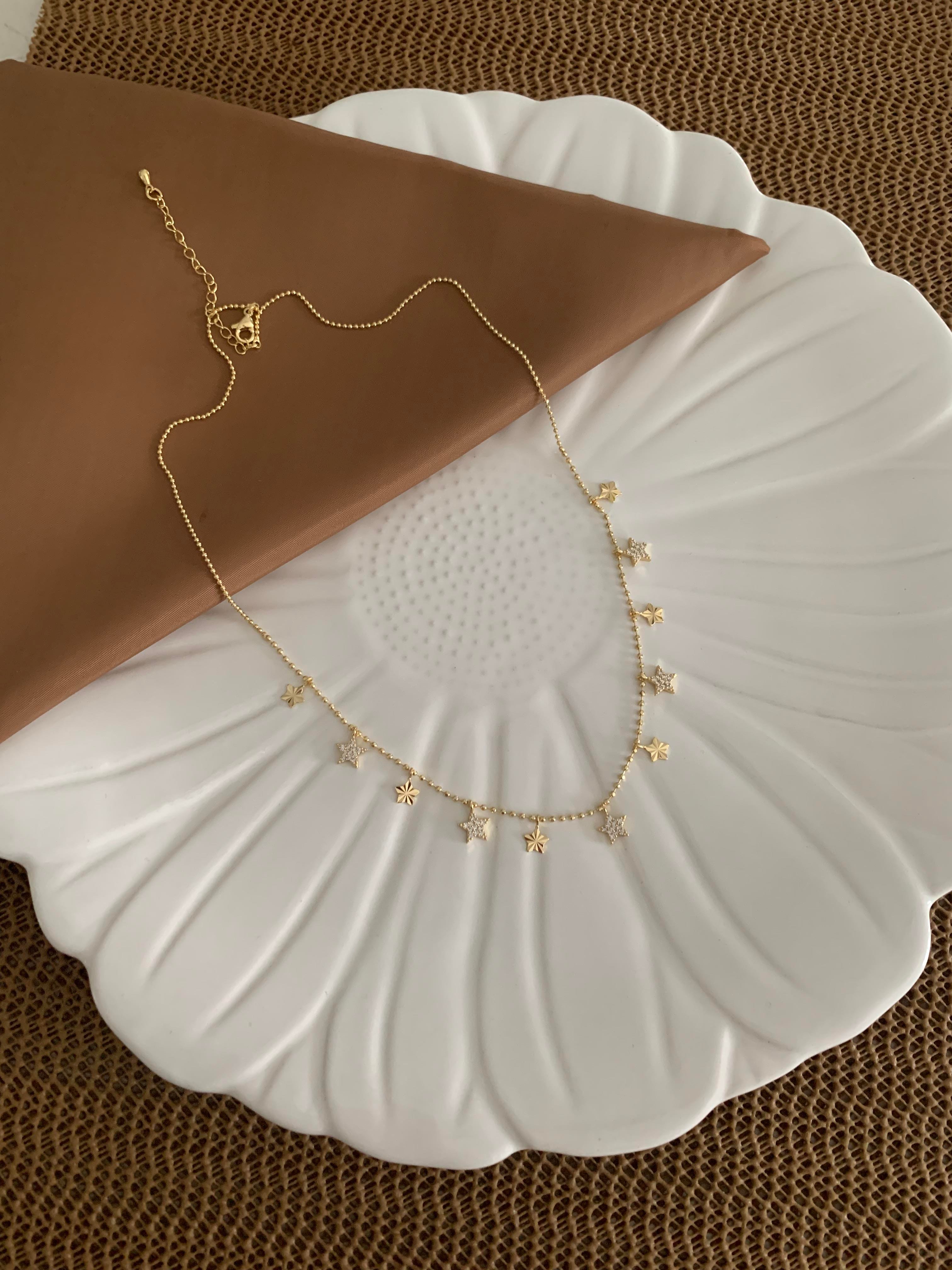 Vip Gold Mini Dorika Zincir Zirkon Taşlı Yıldız Kolye