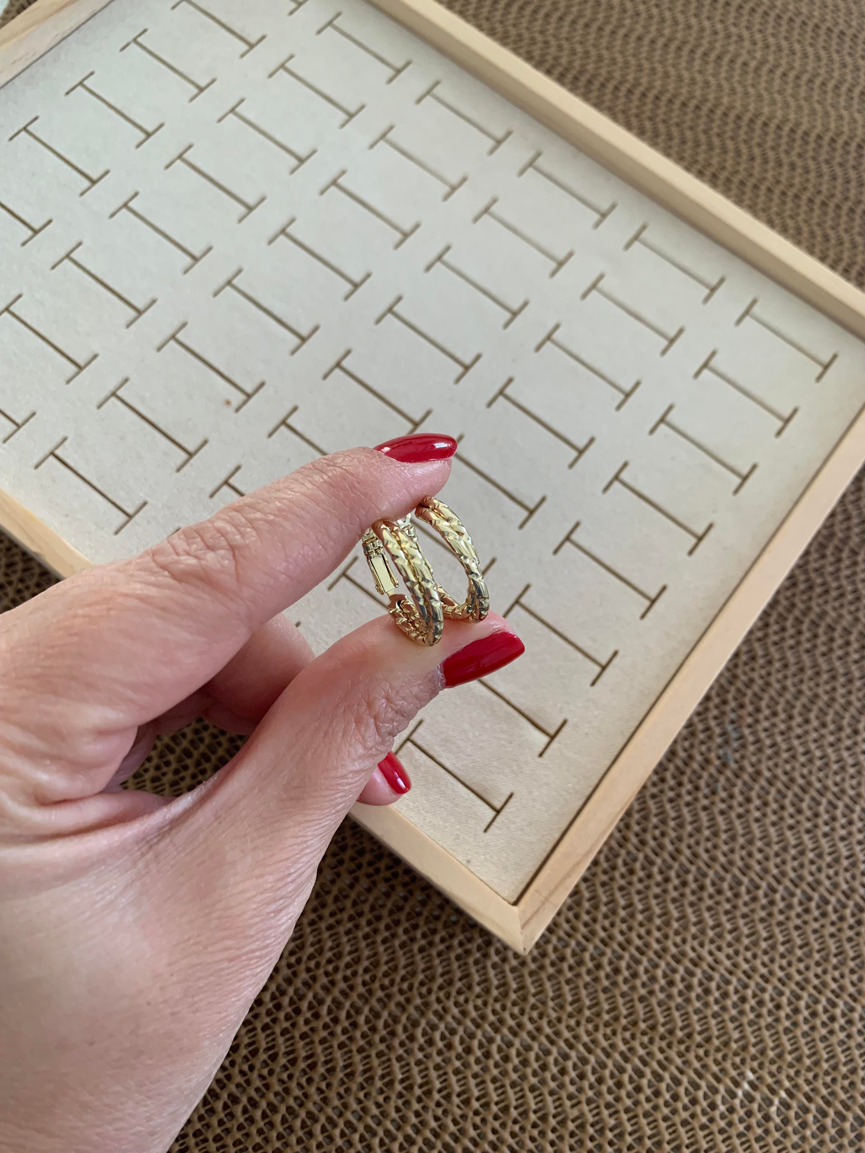 Vip Gold Pırıltılı İki Li Ezme Halka Küpe