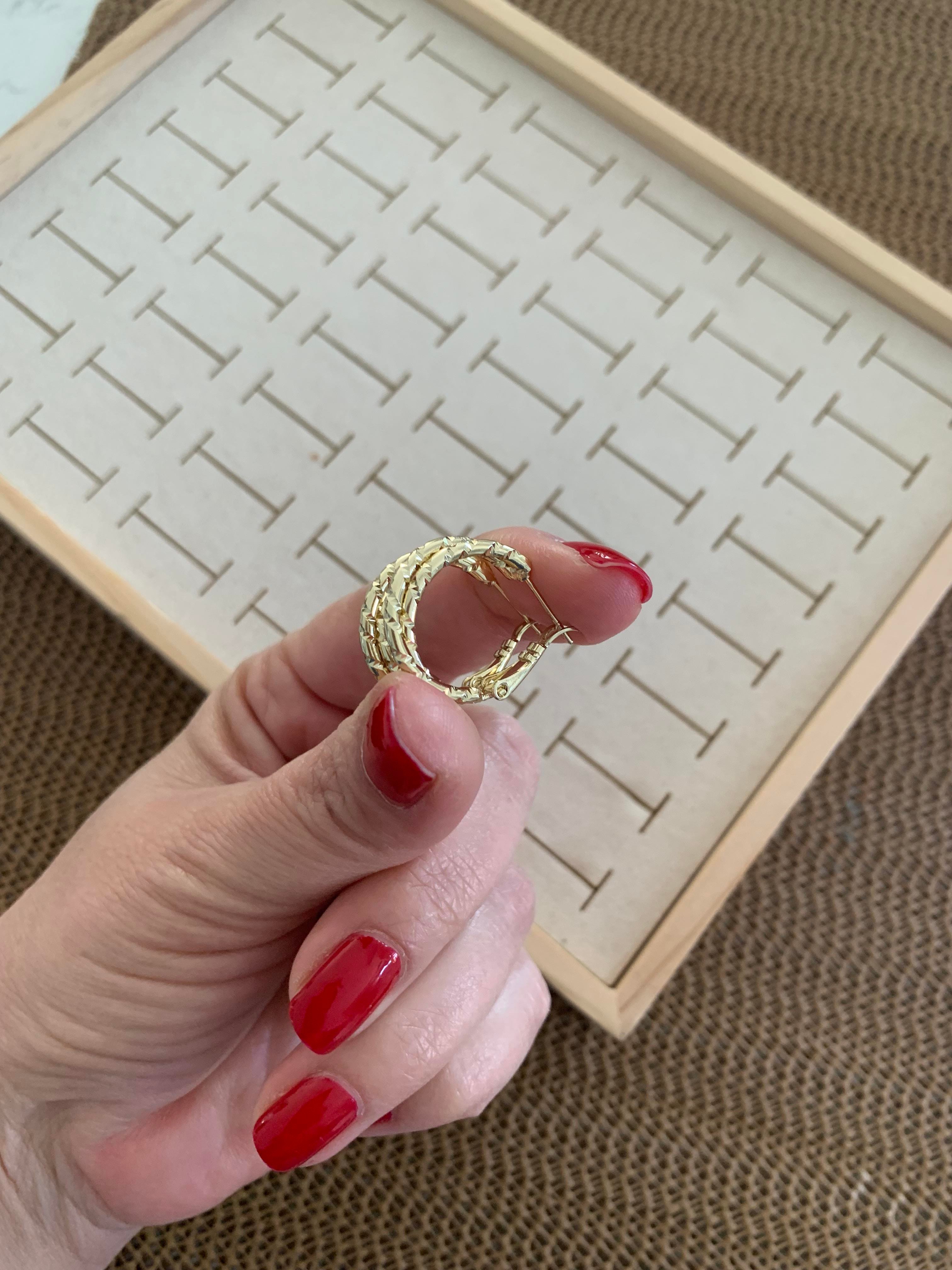 Vip Gold Pırıltılı İki Li Ezme Halka Küpe