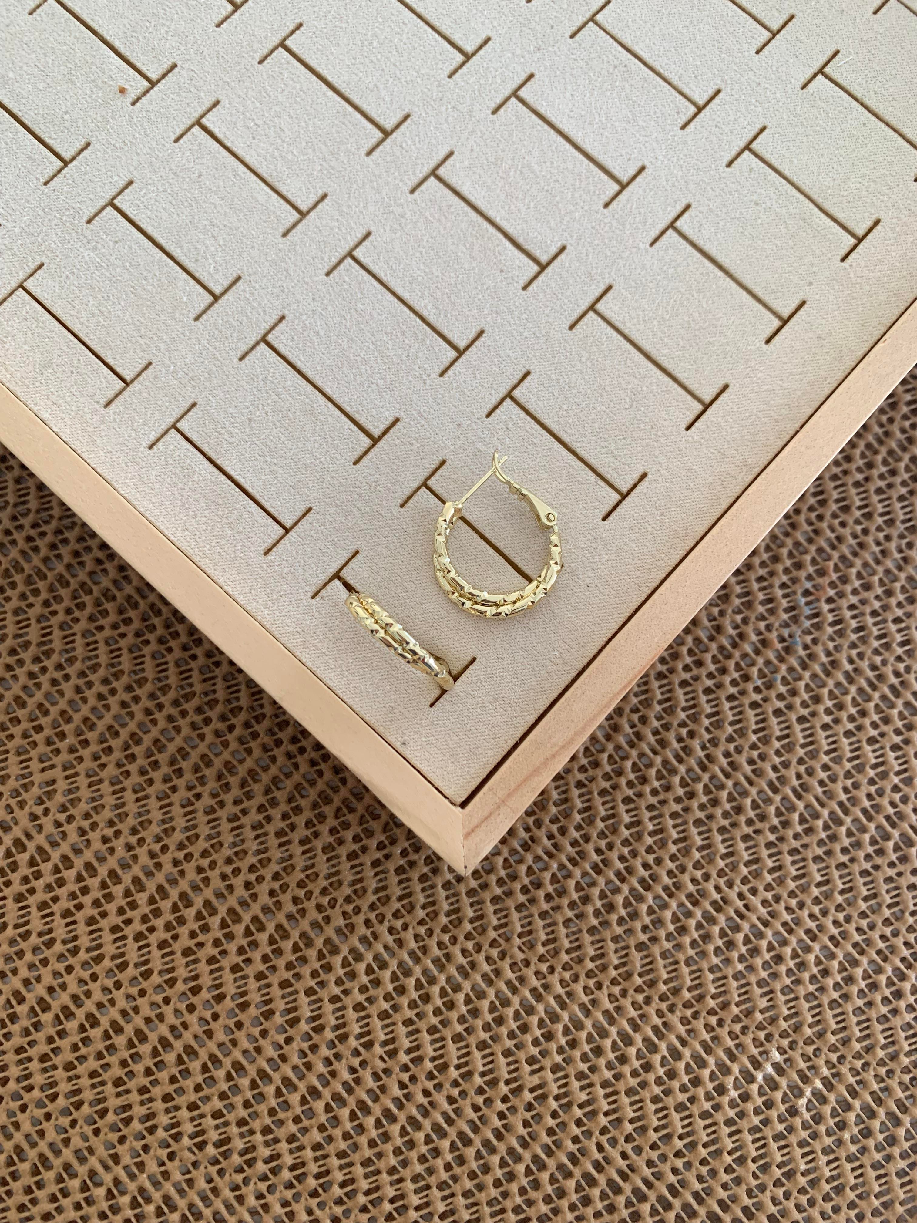 Vip Gold Pırıltılı İki Li Ezme Halka Küpe