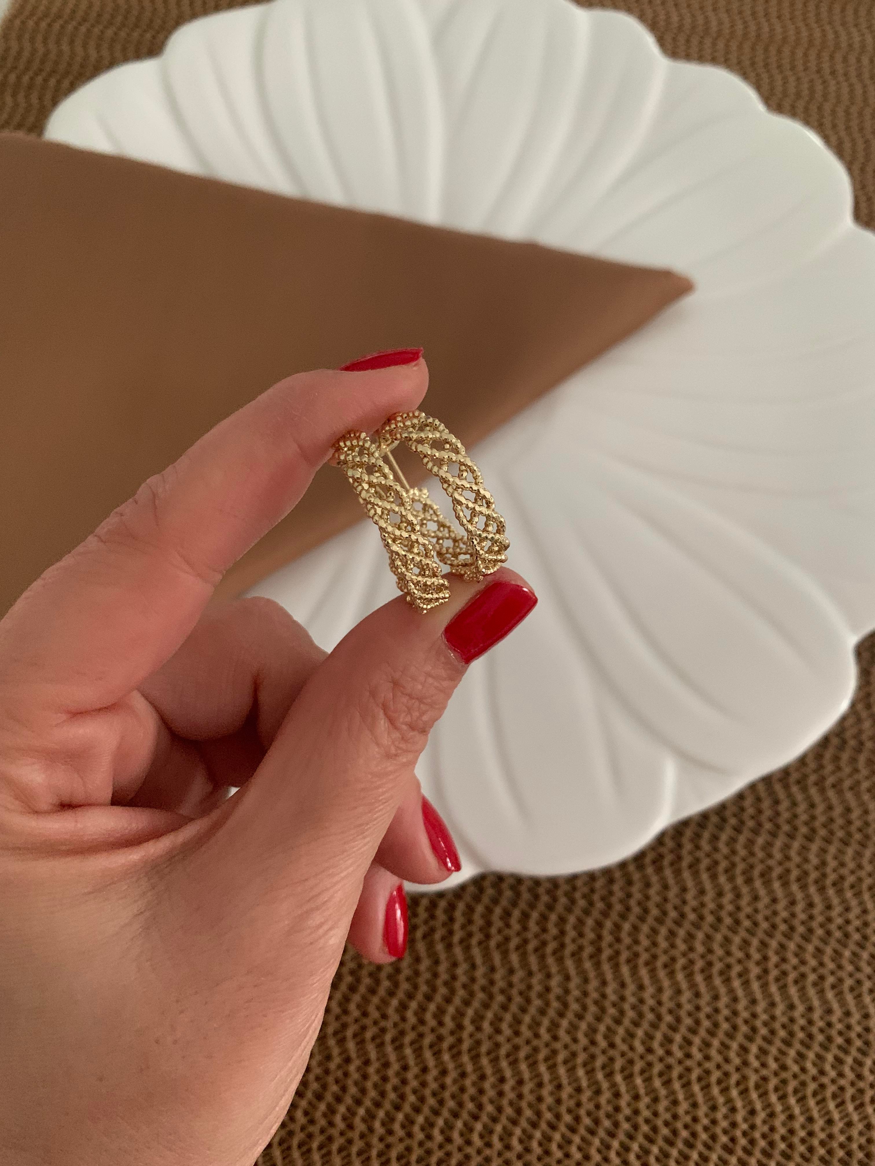 Vip Gold Pırıltılı Örgü Zincir Halka Küpe