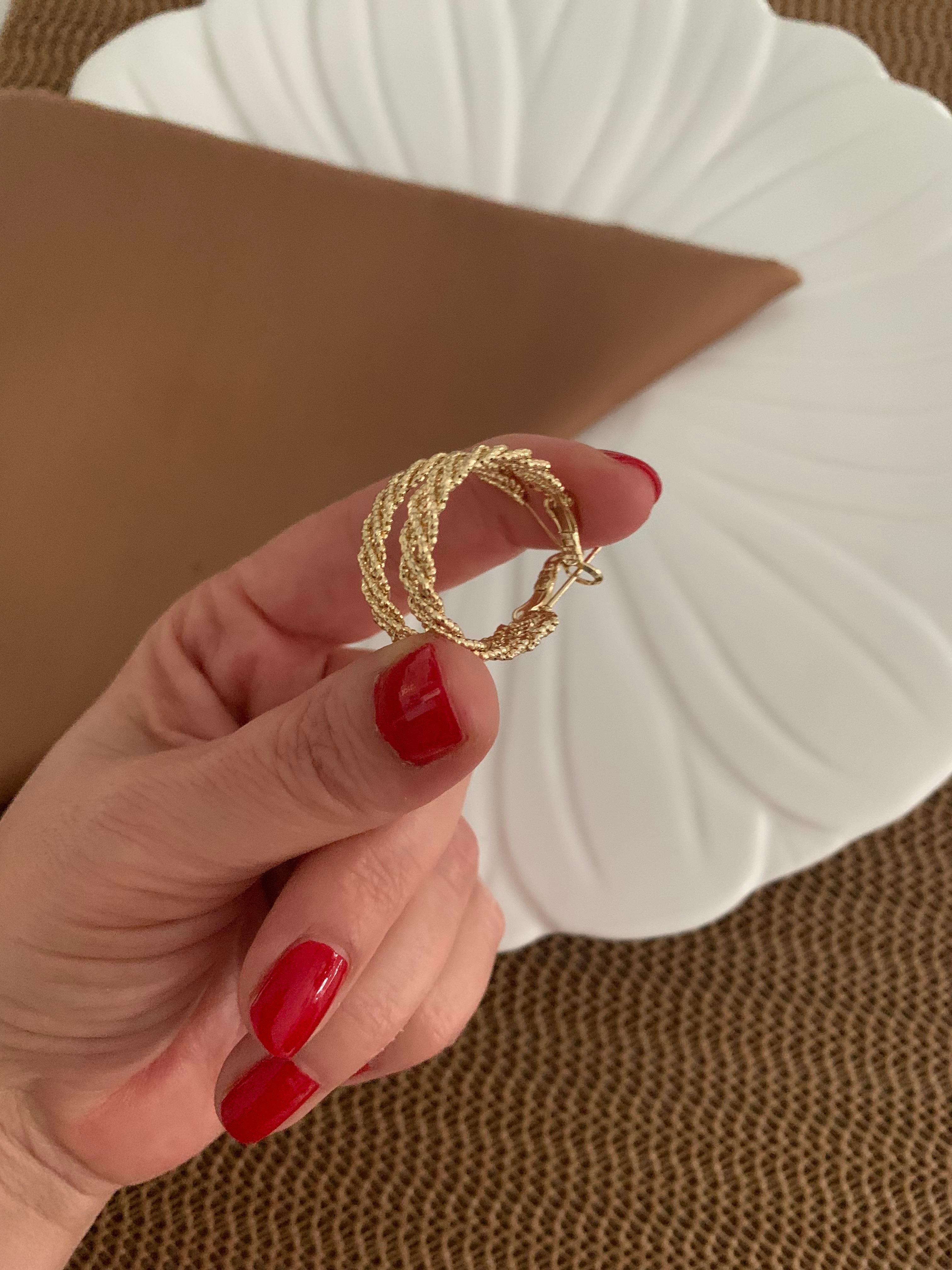 Vip Gold Pırıltılı Örgü Zincir Halka Küpe