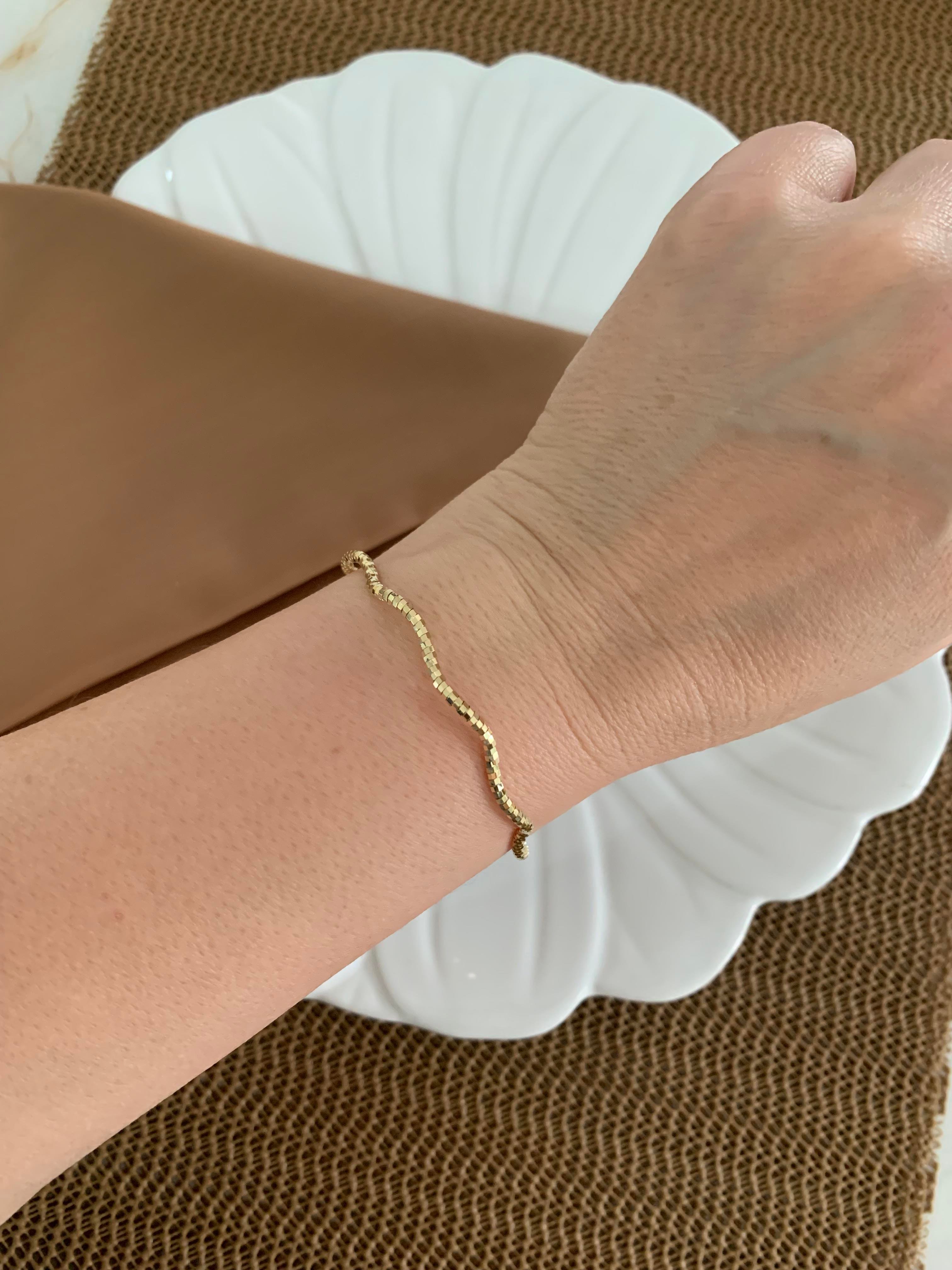 Vip Gold Pırıltılı Zikzak Bileklik