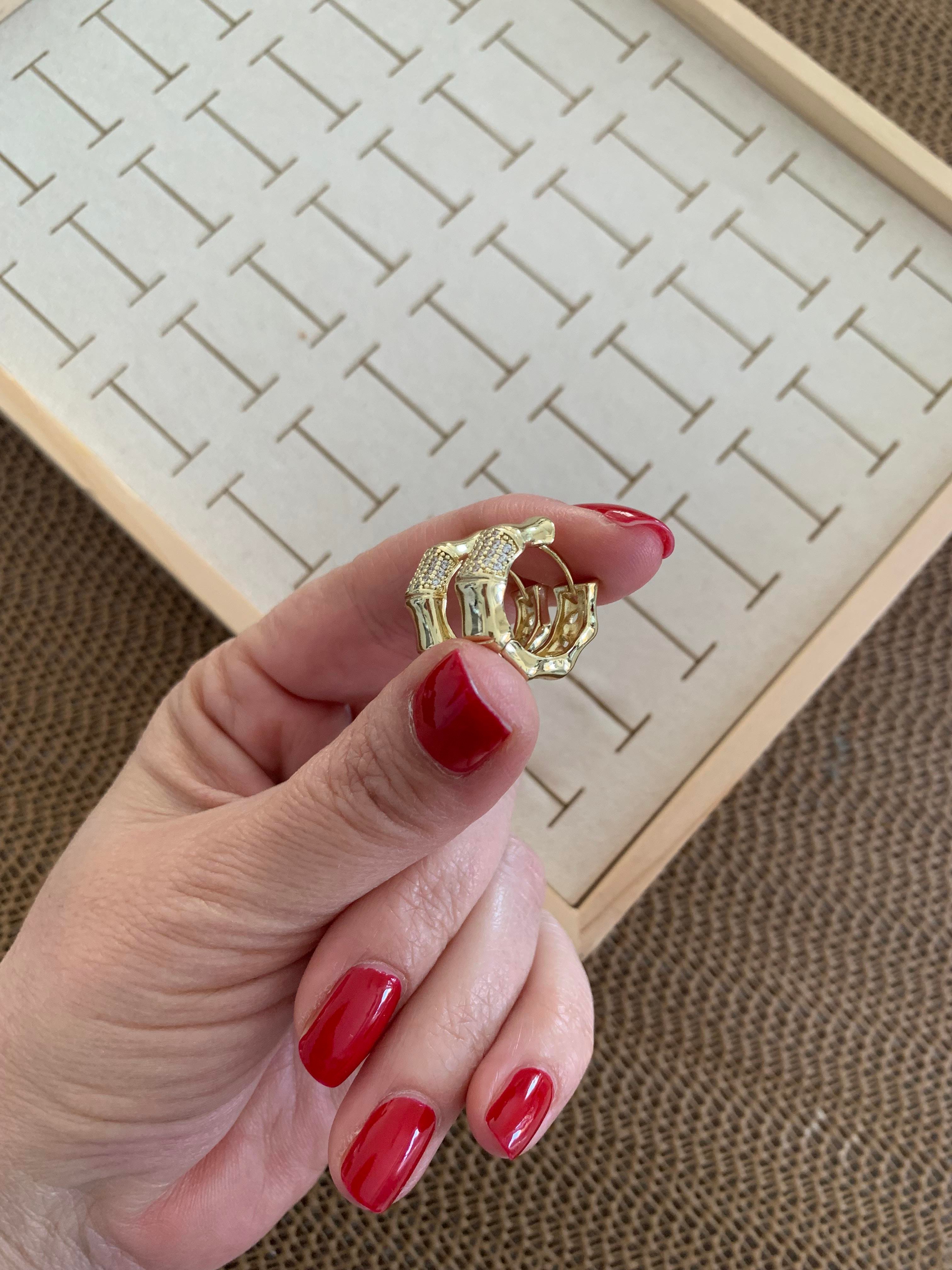 Vip Gold Plaka Biyeli Zirkon Taşlı Halka Küpe