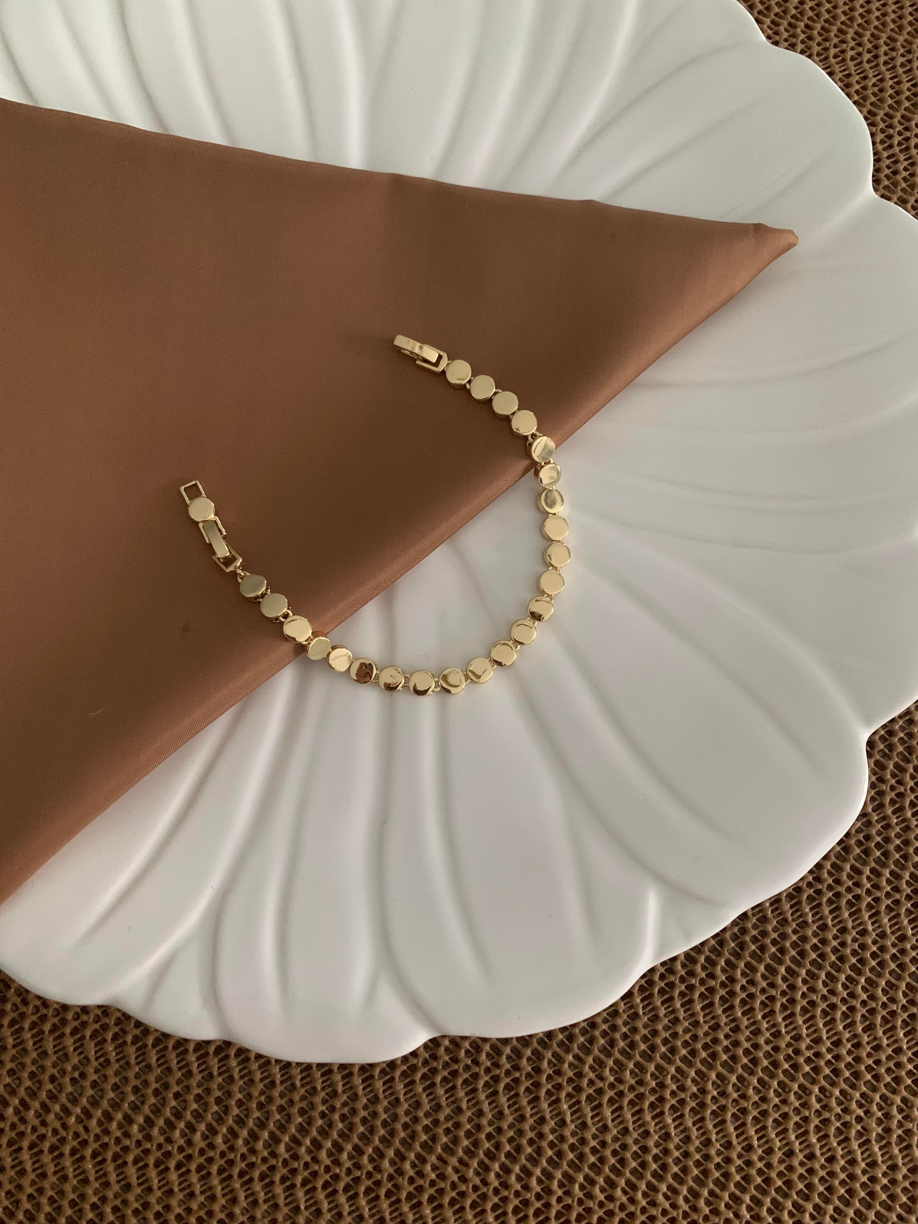 Vip Gold Plaka Daire Sıralı Tasarım Bileklik