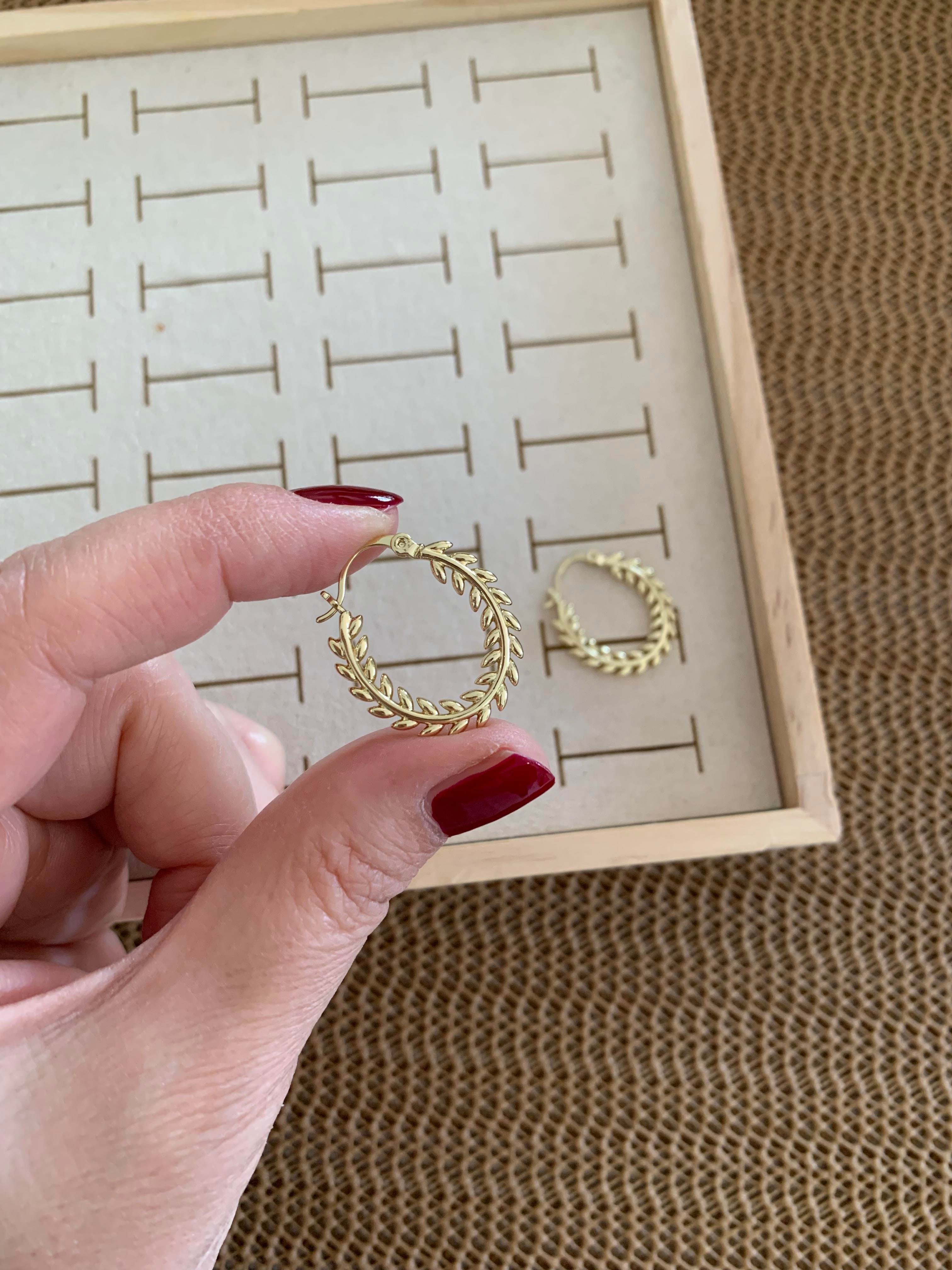 Vip Gold Plaka Yaprak Oval Halka Küpe
