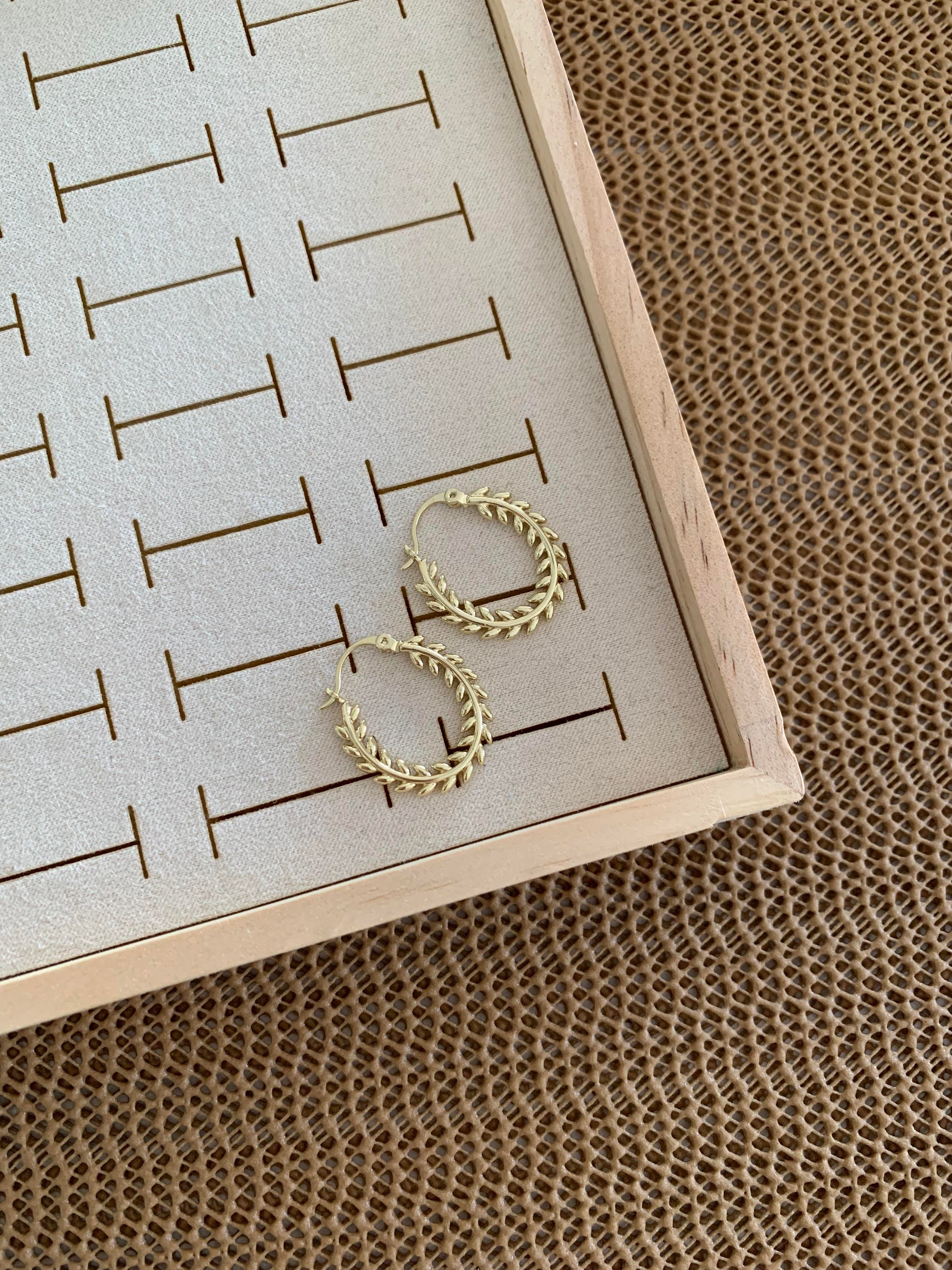 Vip Gold Plaka Yaprak Oval Halka Küpe