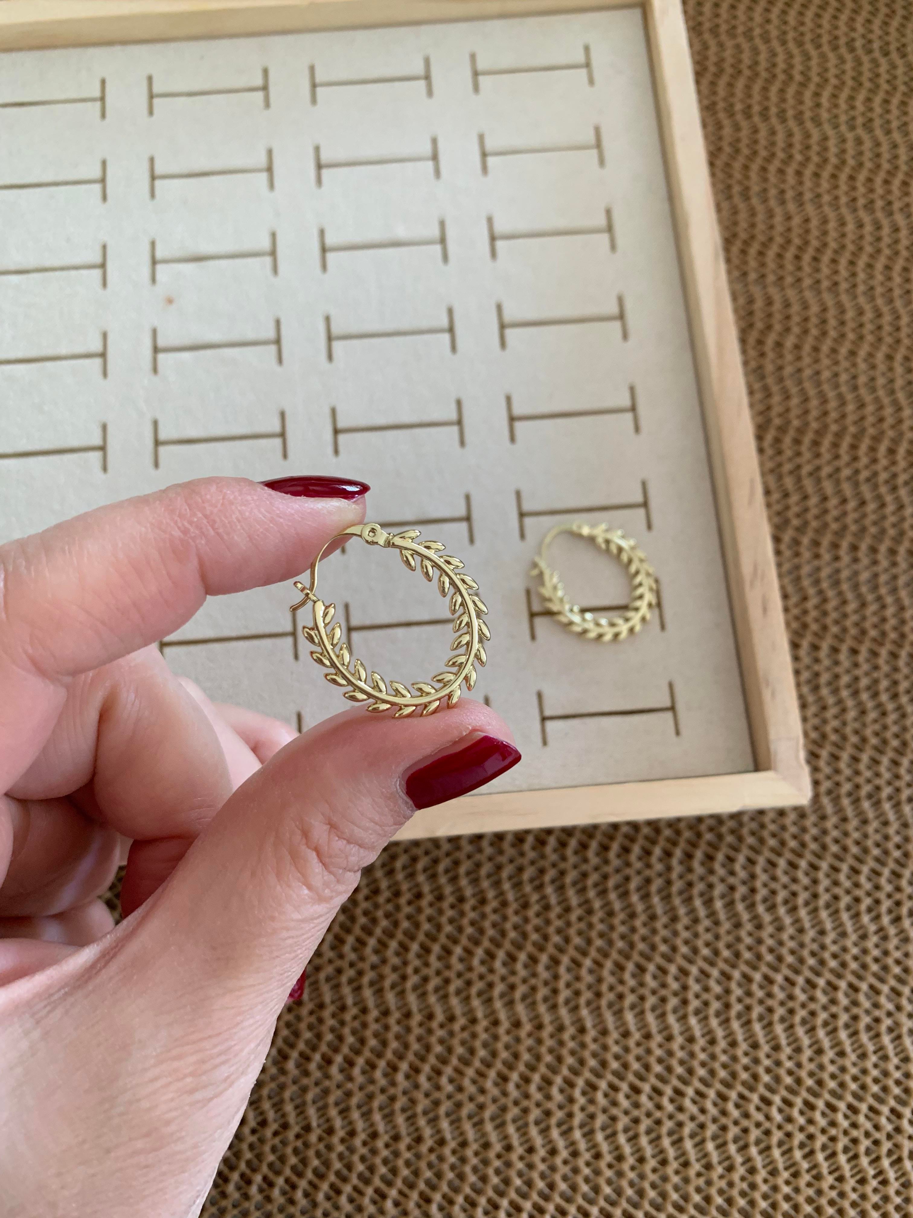Vip Gold Plaka Yaprak Oval Halka Küpe