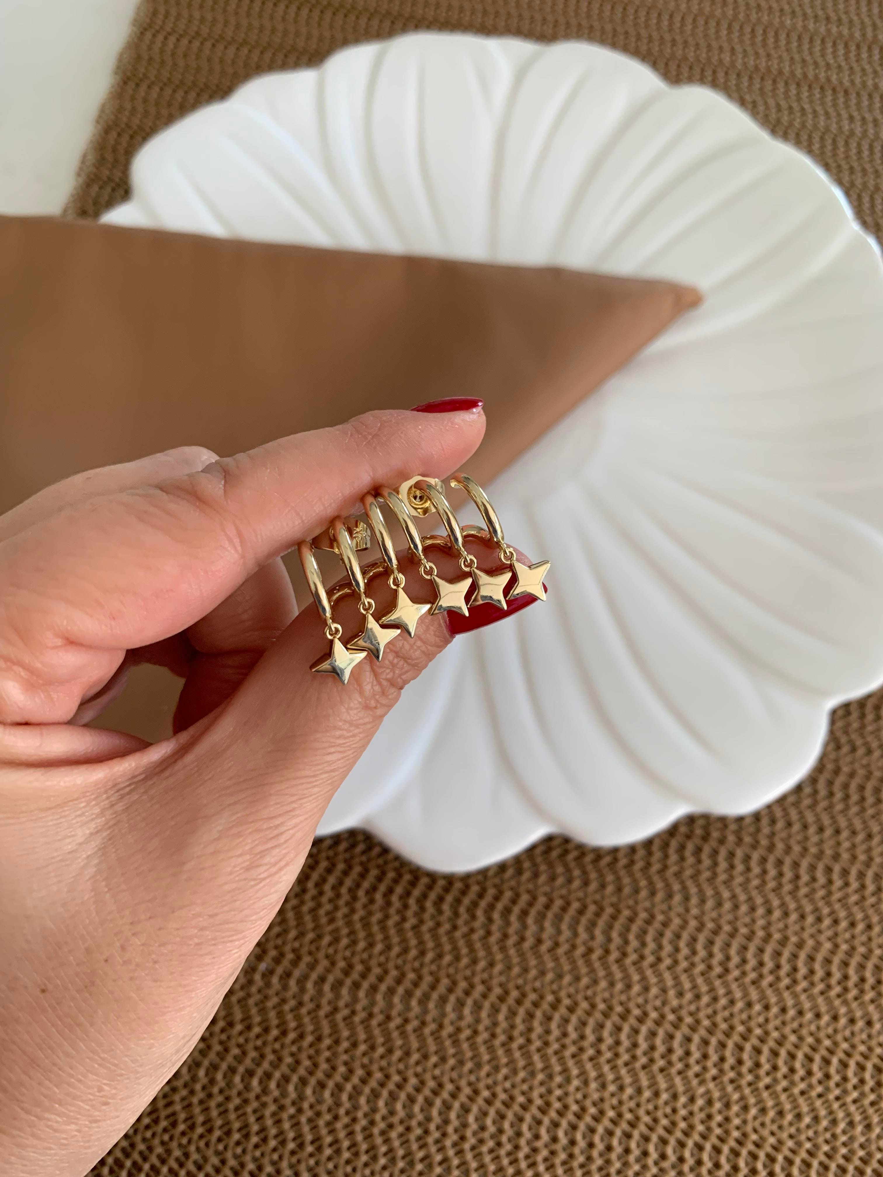 Vip Gold Plaka Yıldız Sallantılı Tasarım Küpe