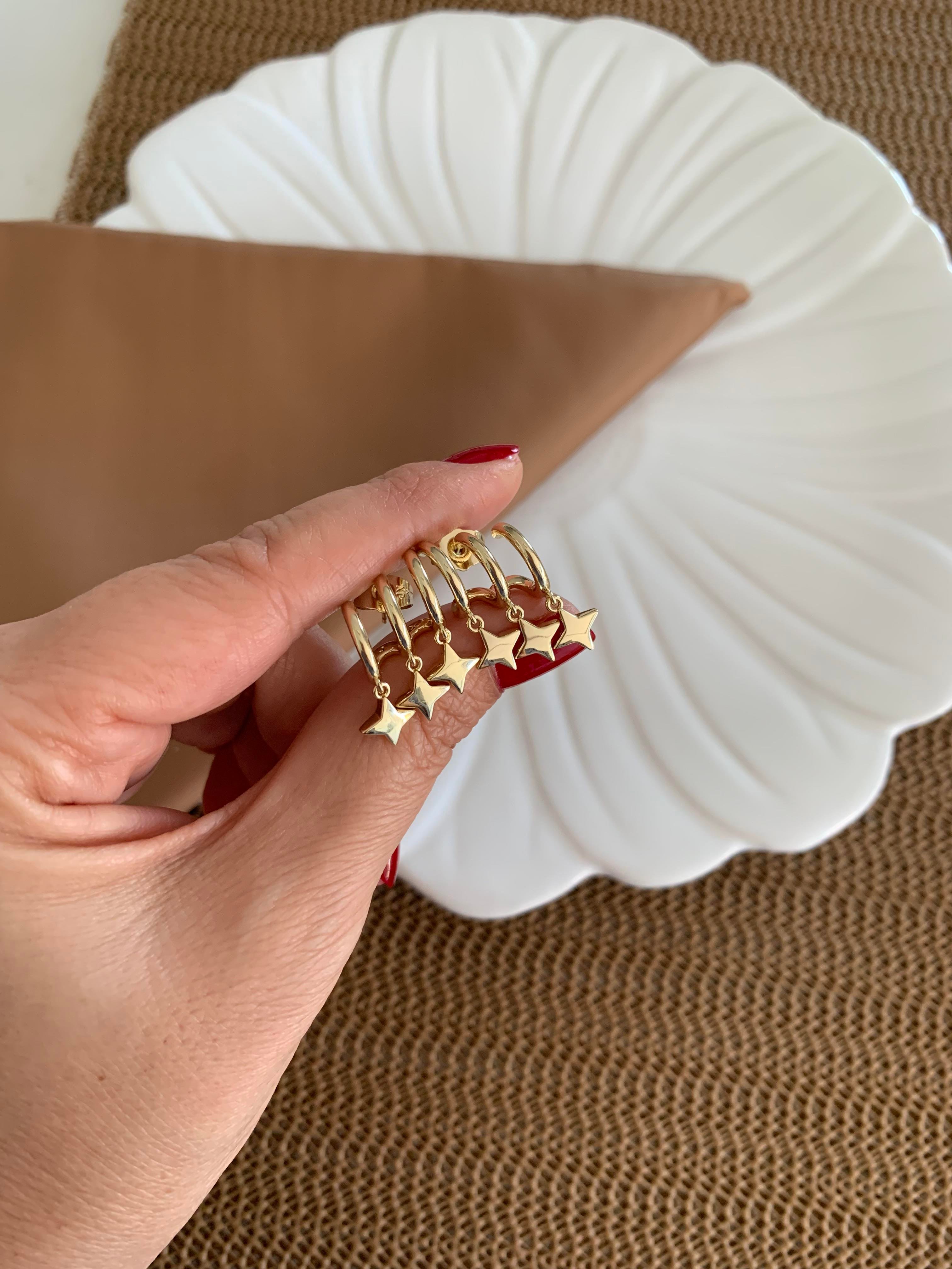 Vip Gold Plaka Yıldız Sallantılı Tasarım Küpe