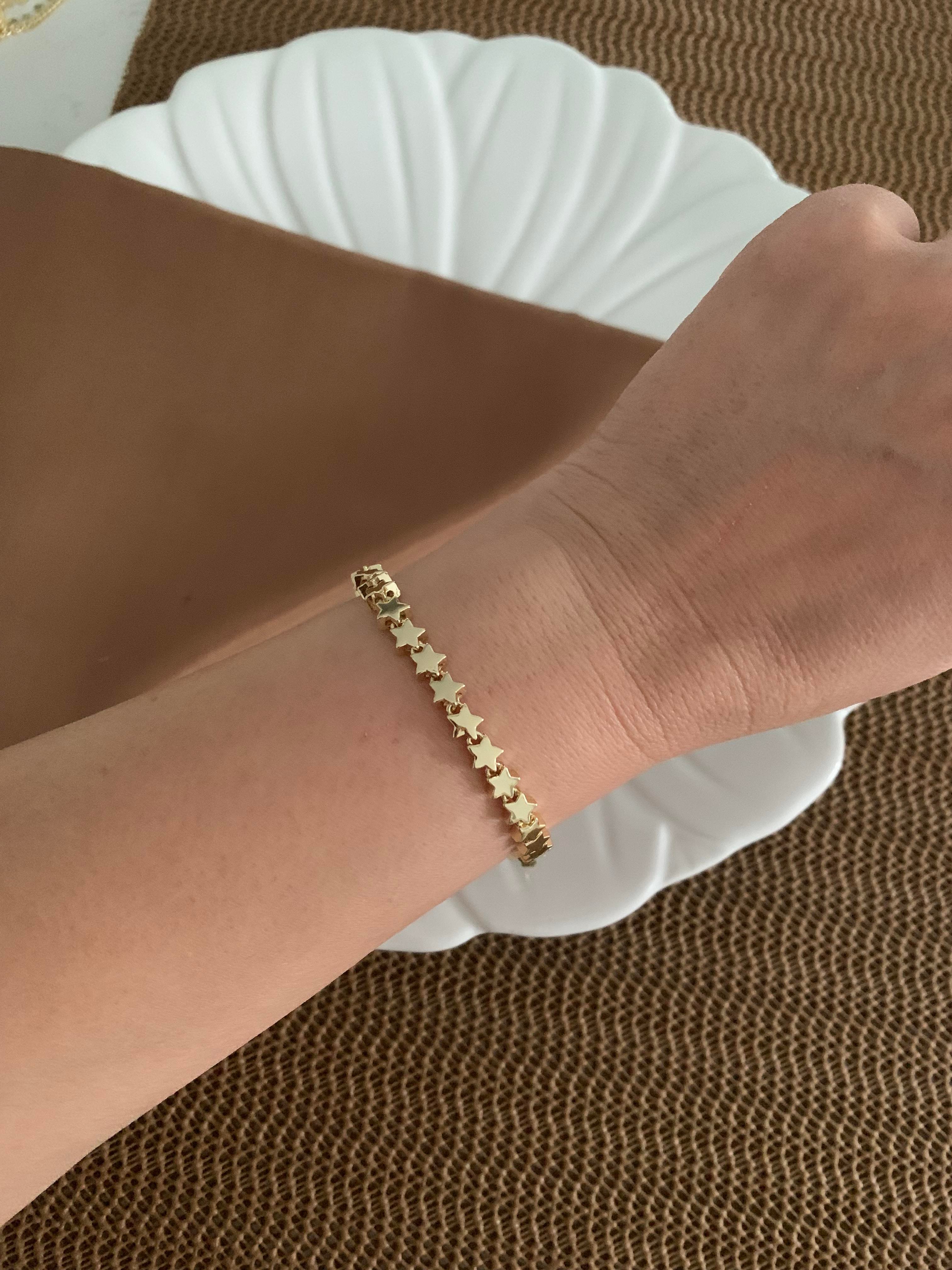 Vip Gold Plaka Yıldız Sıralı Tasarım Bileklik