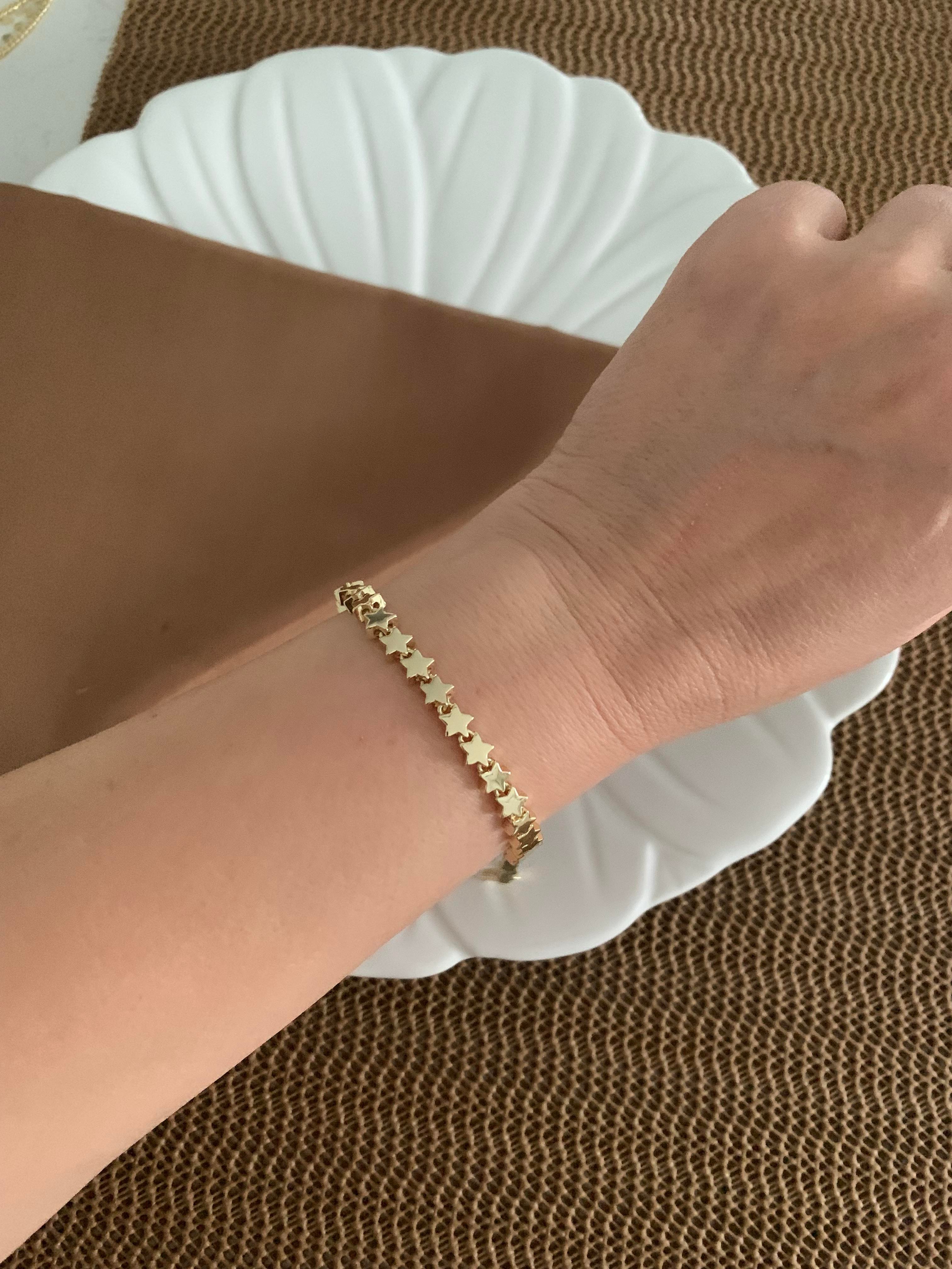 Vip Gold Plaka Yıldız Sıralı Tasarım Bileklik