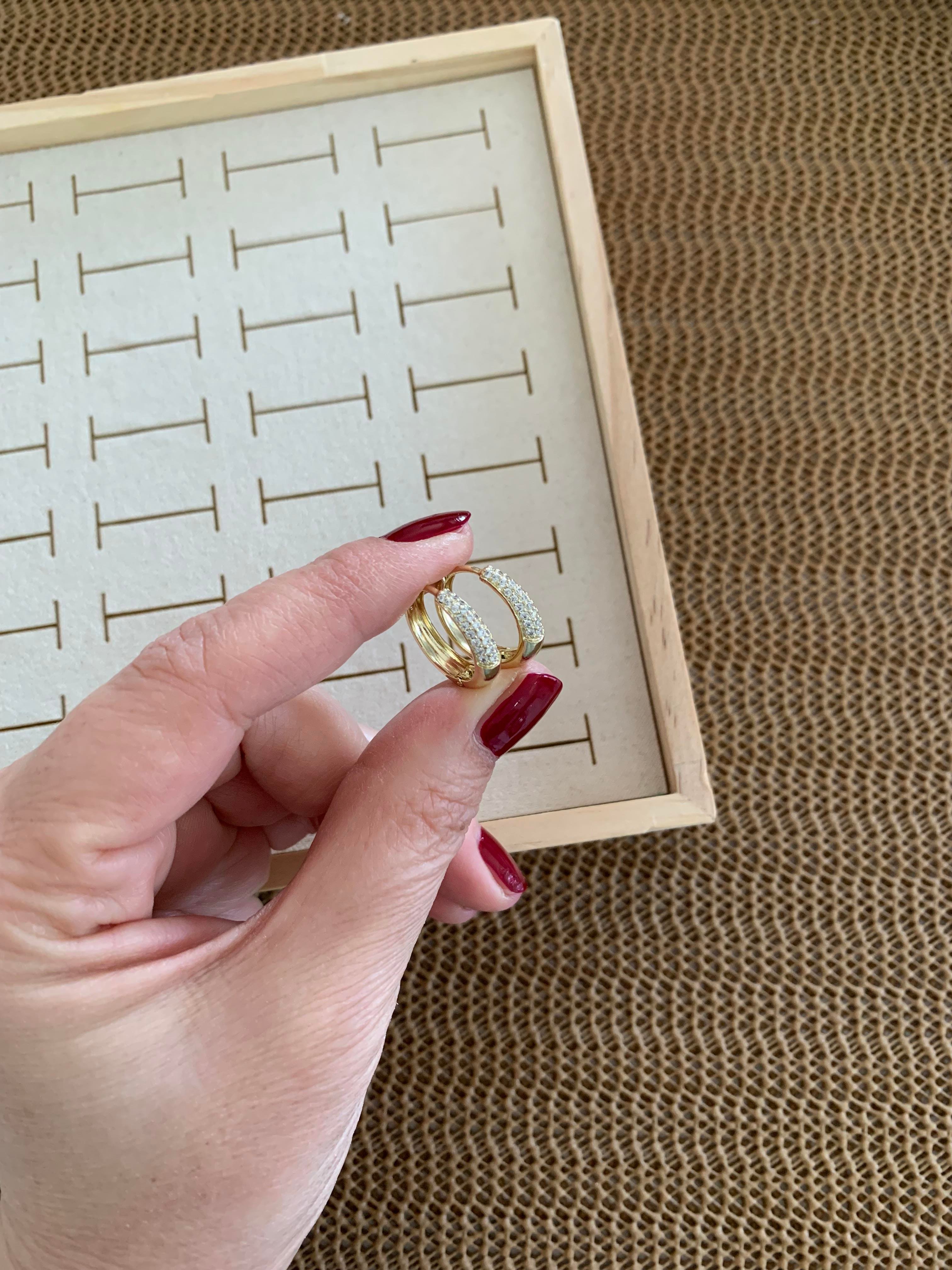 Vip Gold Zirkon Taş Bombeli Halka Küpe