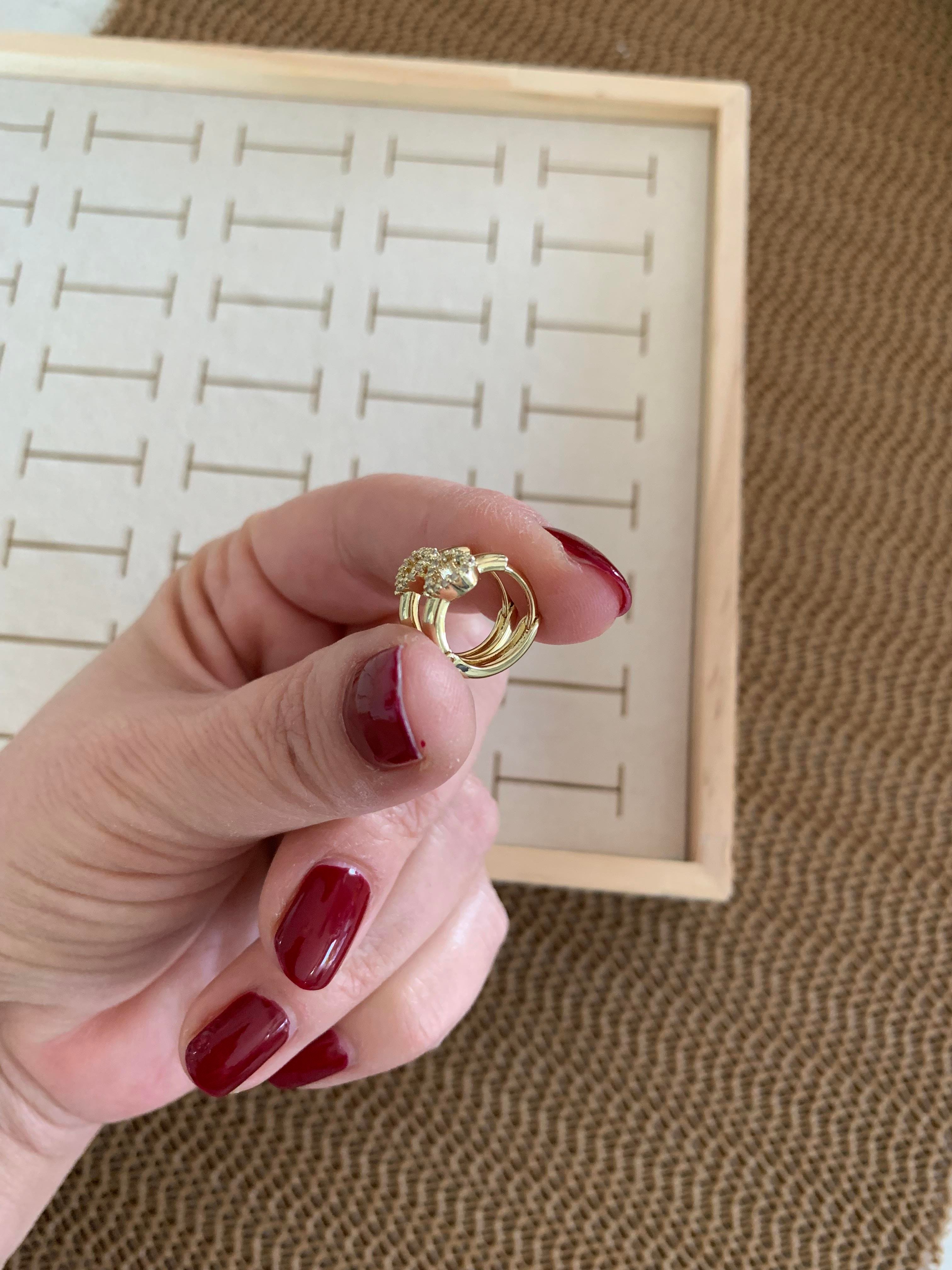Vip Gold Zirkon Taş Kalpli Mini Halka Küpe