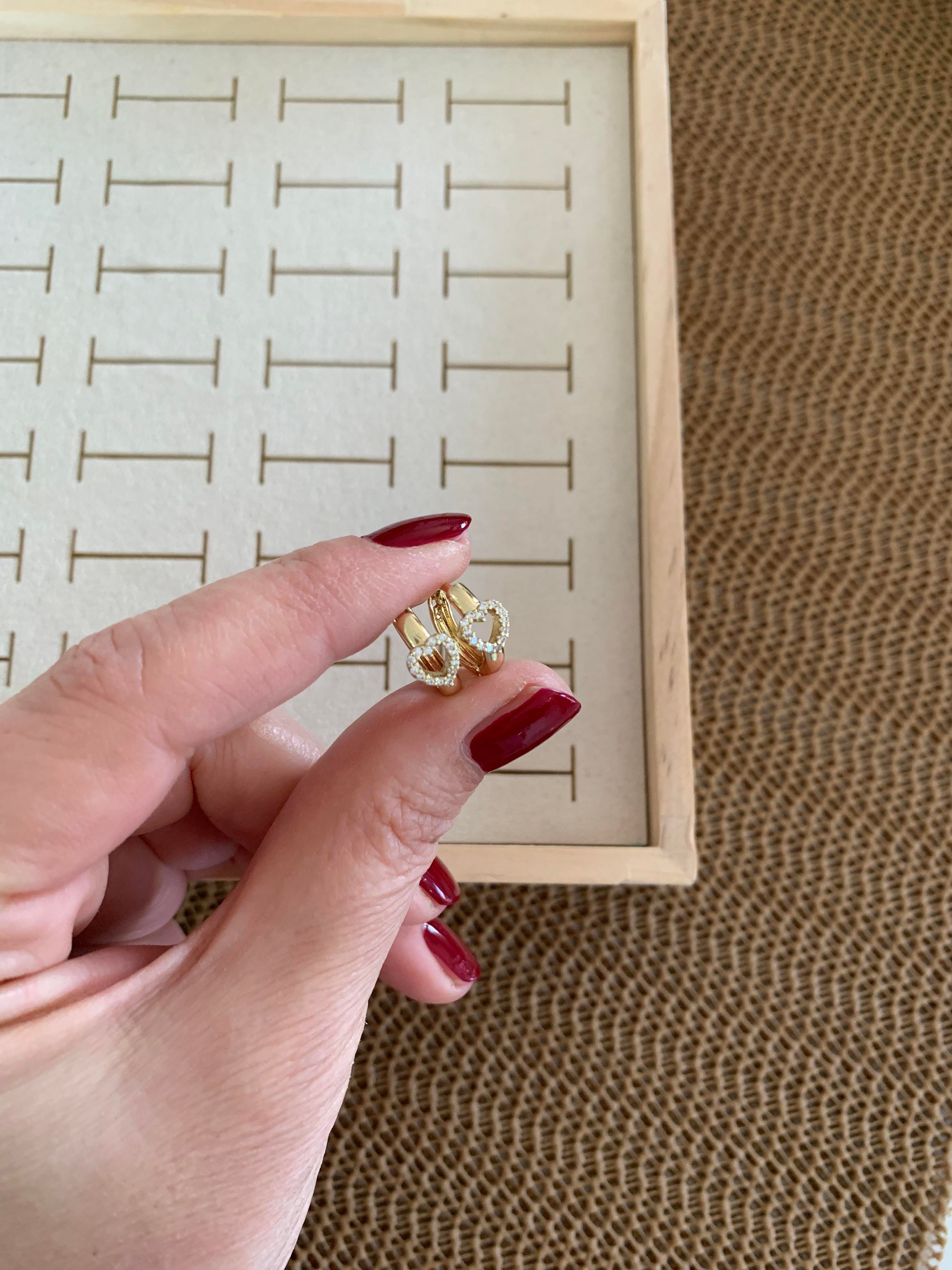 Vip Gold Zirkon Taş Kalpli Mini Halka Küpe