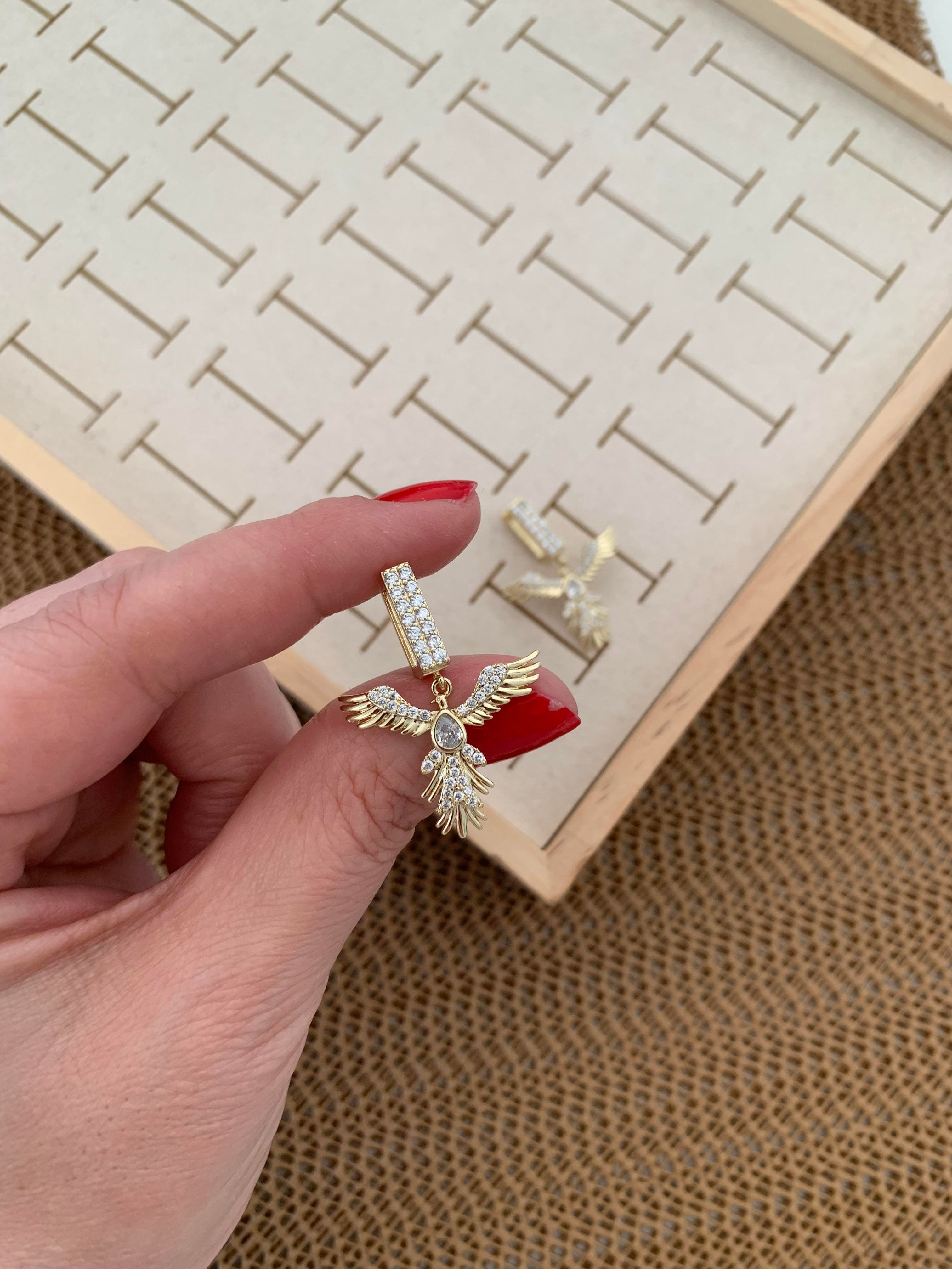 Vip Gold Zirkon Taşlı Anka Kuşu Tasarım Küpe