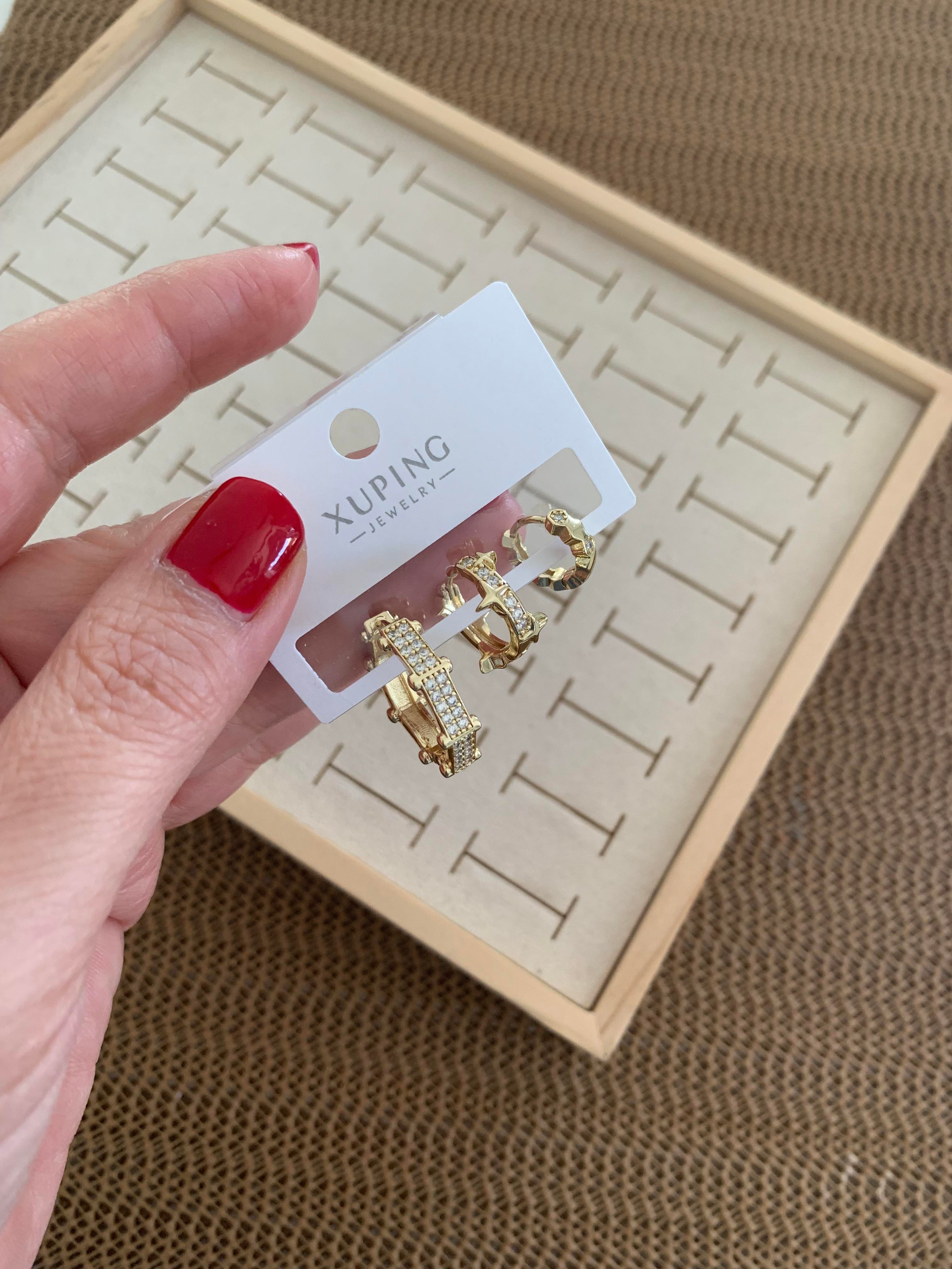 Vip Gold Zirkon Taşlı Biyeli Üçlü Set Halka Küpe