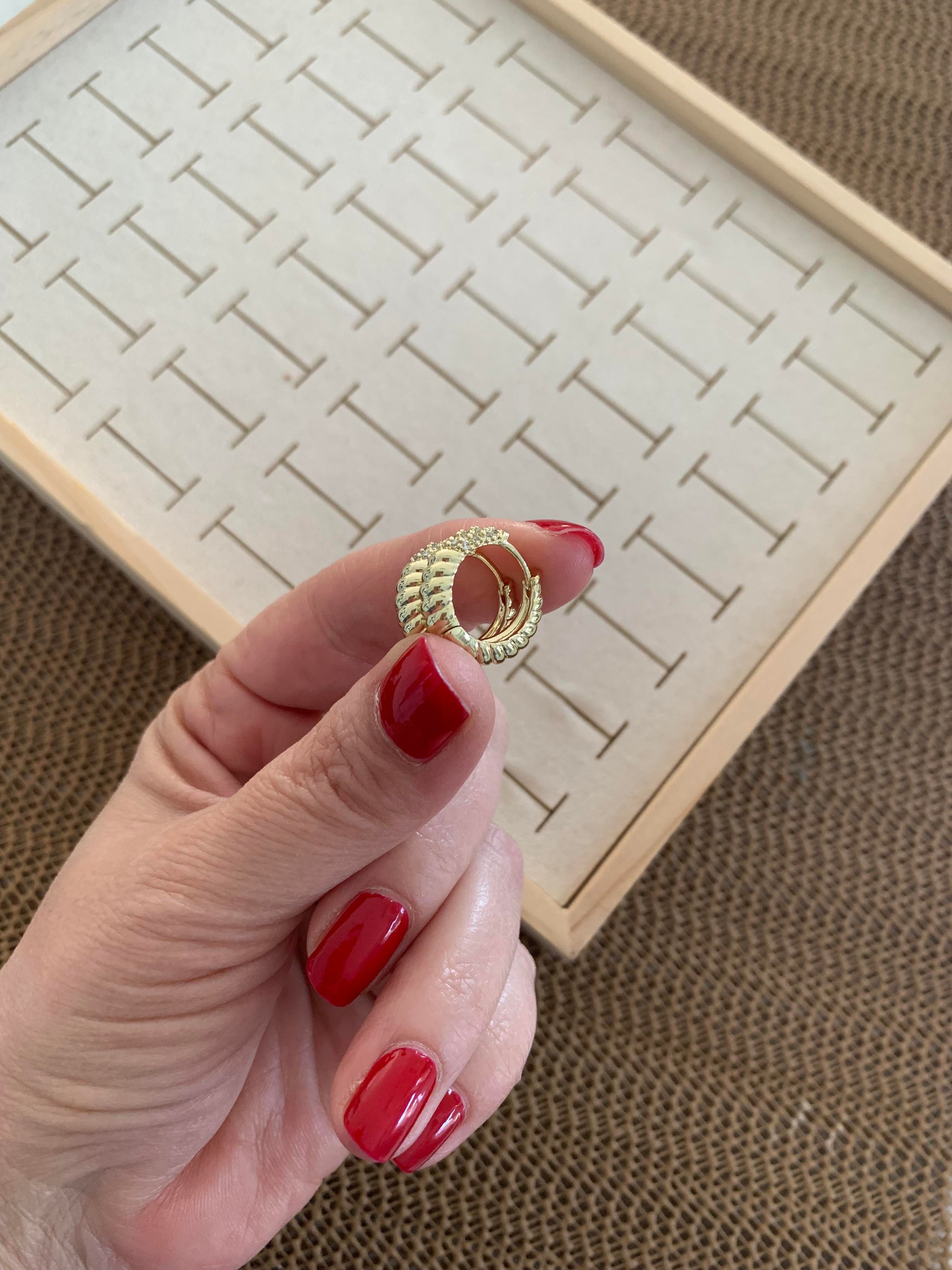 Vip Gold Zirkon Taşlı Burgu Halka Küpe
