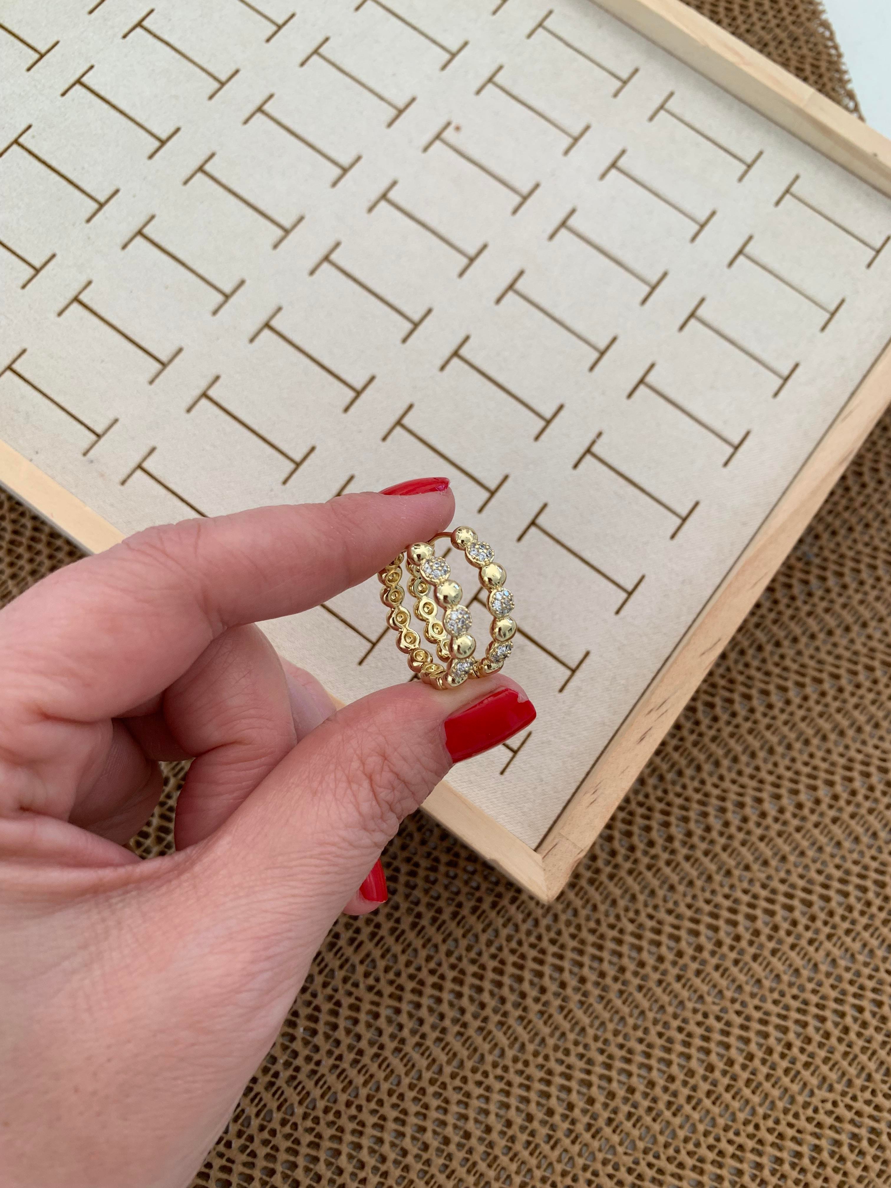 Vip Gold Zirkon Taşlı Daire Detaylı Halka Küpe