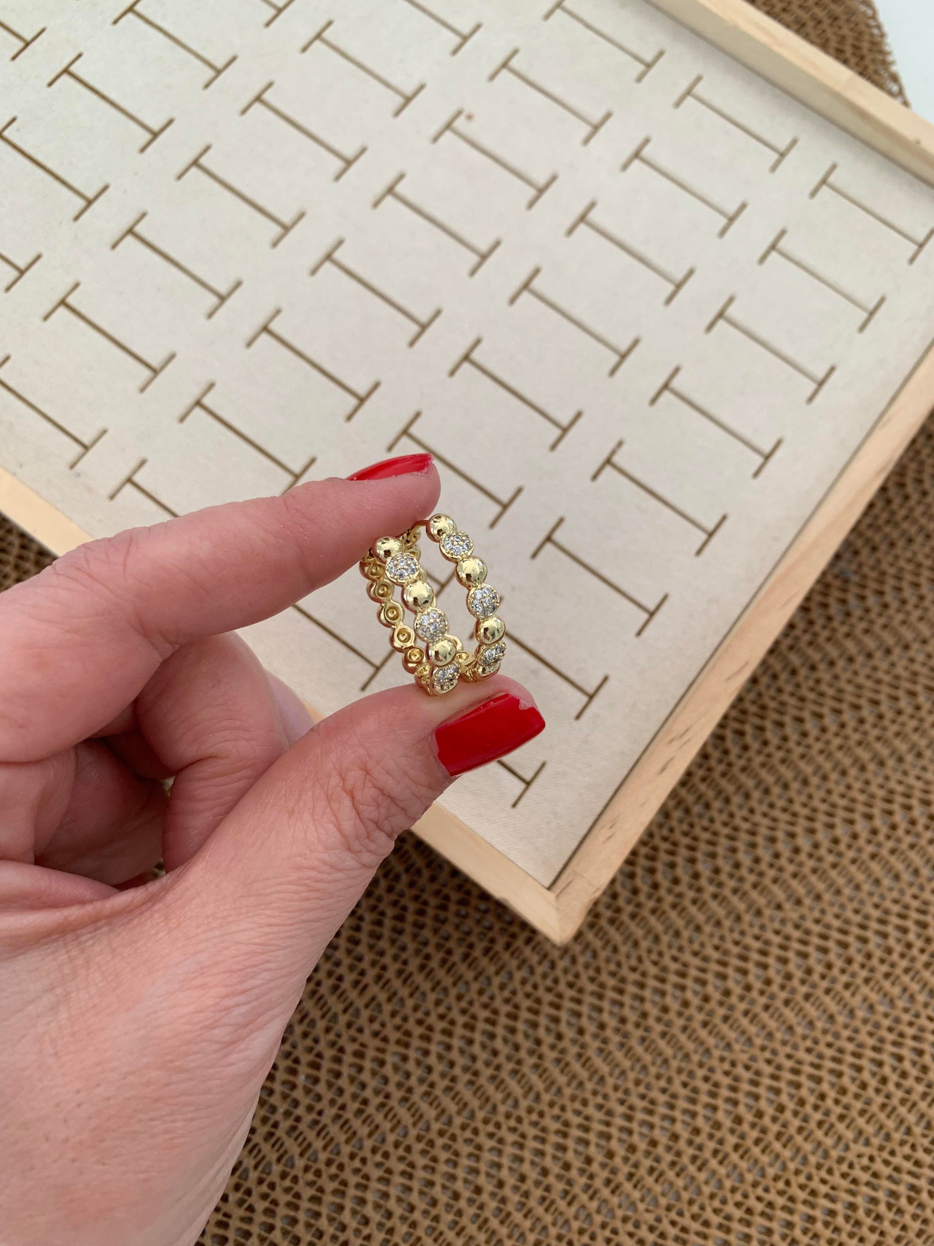 Vip Gold Zirkon Taşlı Daire Detaylı Halka Küpe