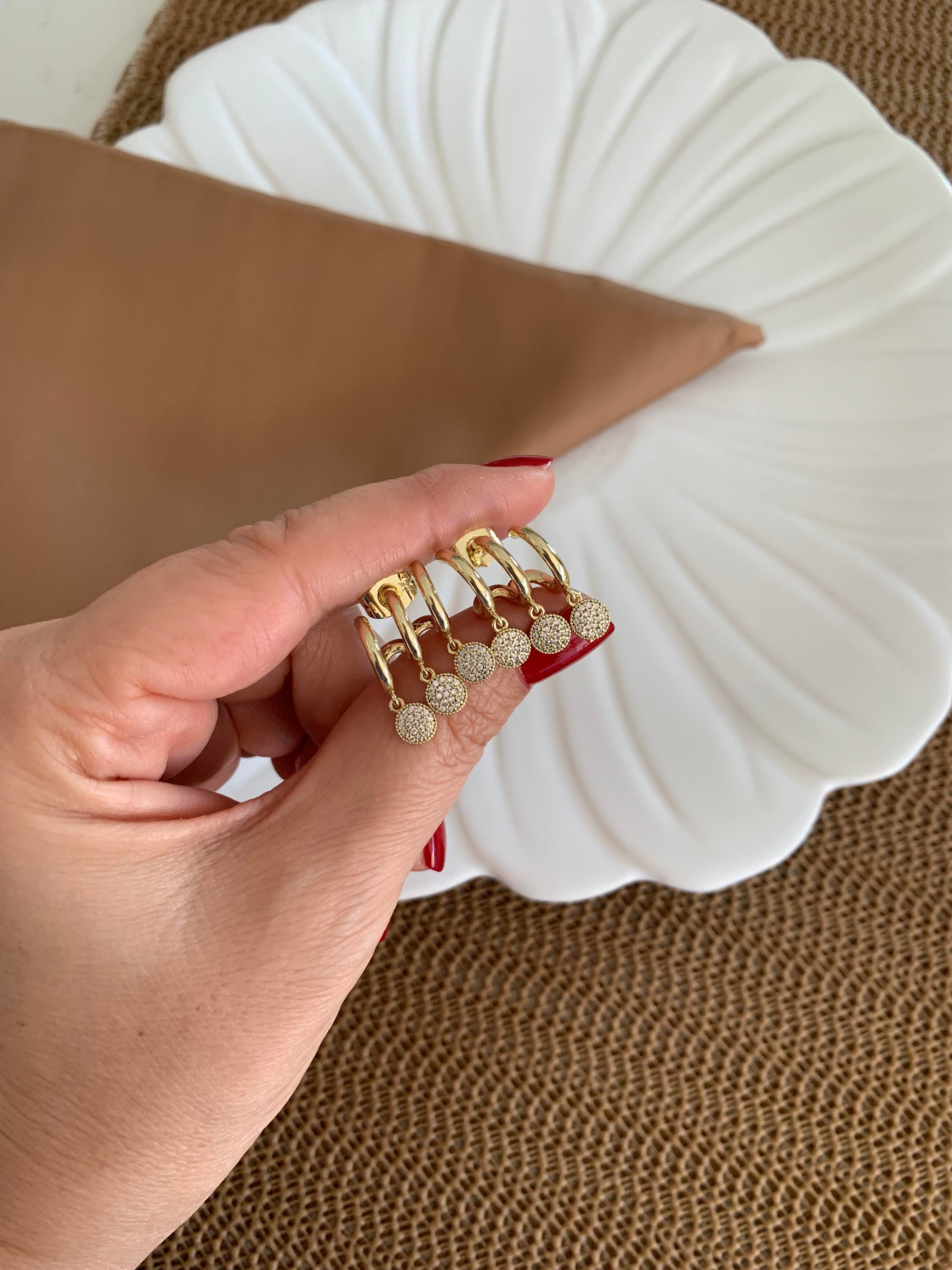 Vip Gold Zirkon Taşlı Daire Sallantılı Tasarım Küpe