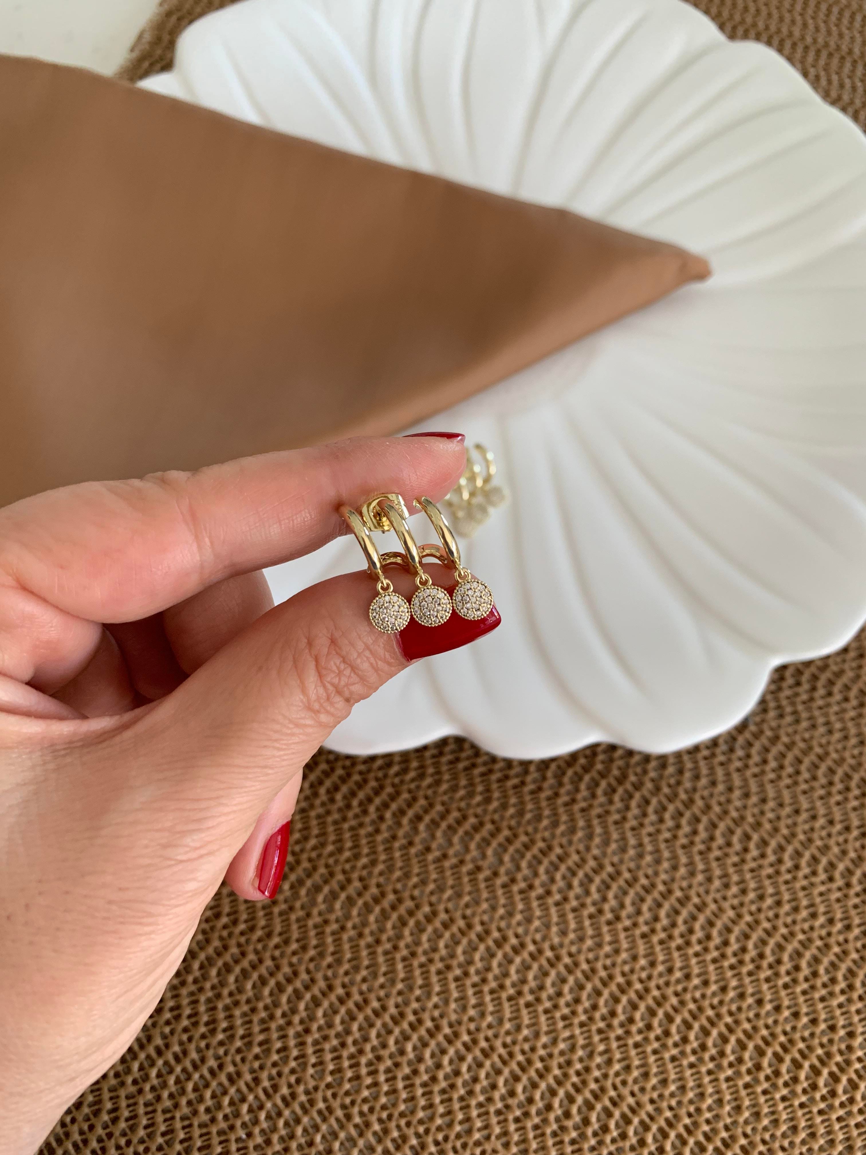 Vip Gold Zirkon Taşlı Daire Sallantılı Tasarım Küpe