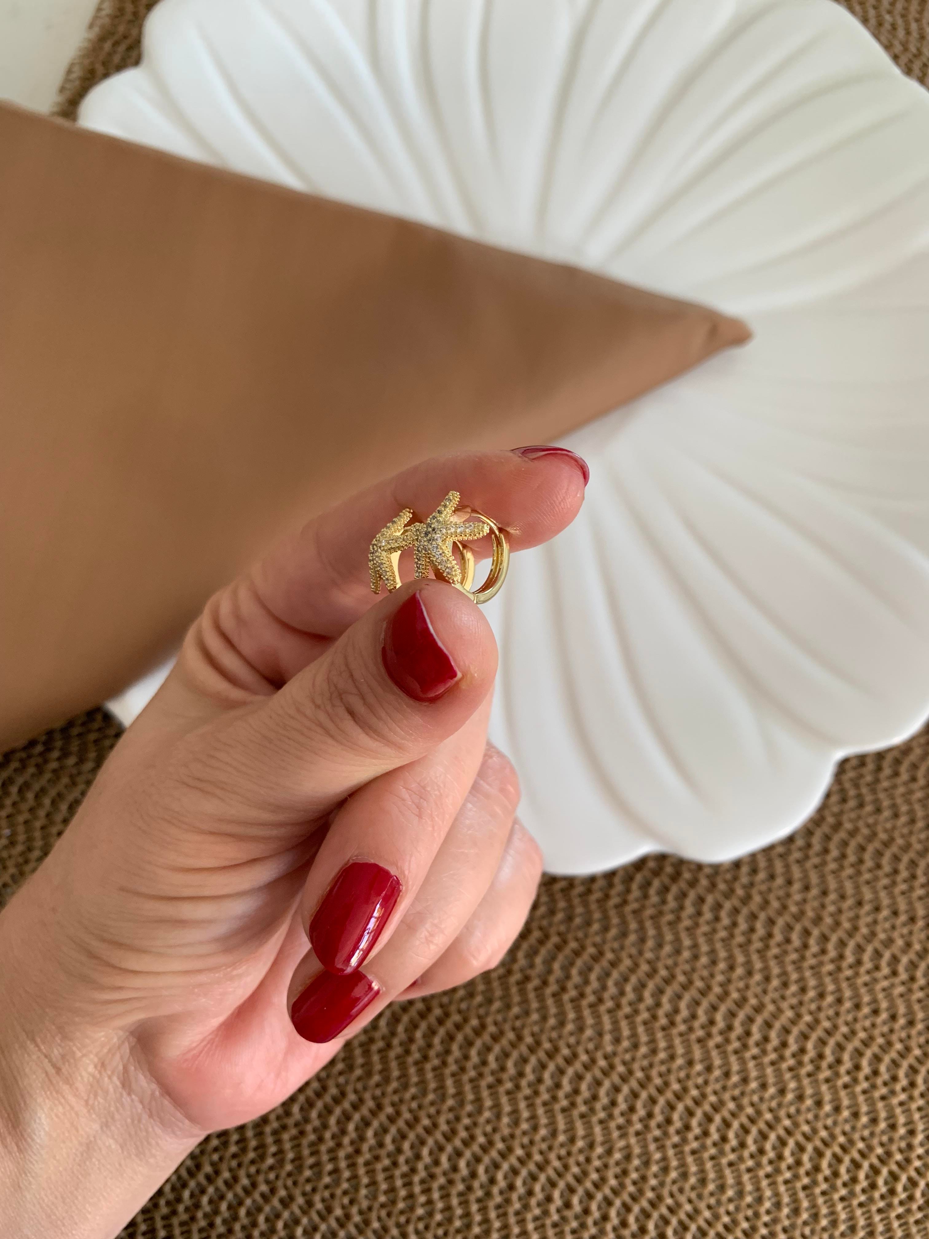 Vip Gold Zirkon Taşlı Deniz Yıldız Mini Halka Küpe